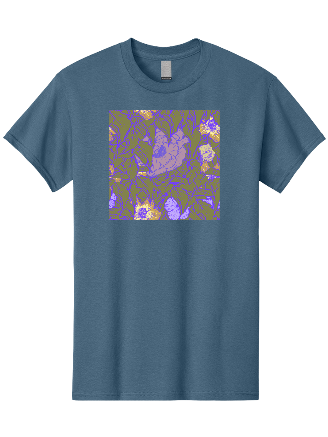 Floral-Pattern-1 Men'S Graphic Tee, 100% Cotton, Comfortable Casual Summer Wear, Machine Washable, Floral Pattern Design, Flower Arrangement, Pastel Colors, Yellow Flowers, Purple Outlines, Green Leaves, Artistic Illustration, Whimsical Decor, Aac391