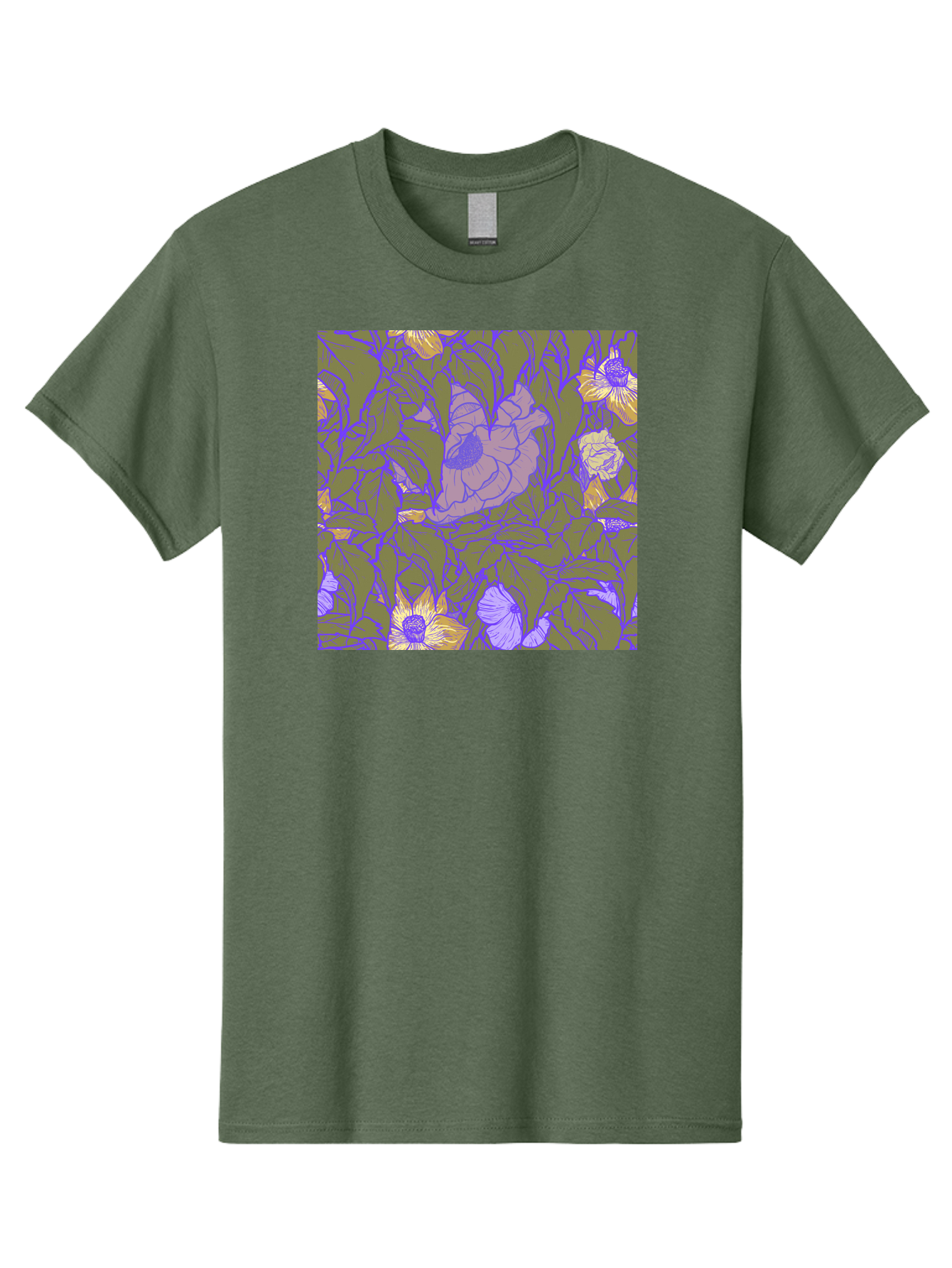 Floral-Pattern-1 Men'S Graphic Tee, 100% Cotton, Comfortable Casual Summer Wear, Machine Washable, Floral Pattern Design, Flower Arrangement, Pastel Colors, Yellow Flowers, Purple Outlines, Green Leaves, Artistic Illustration, Whimsical Decor, Aac391