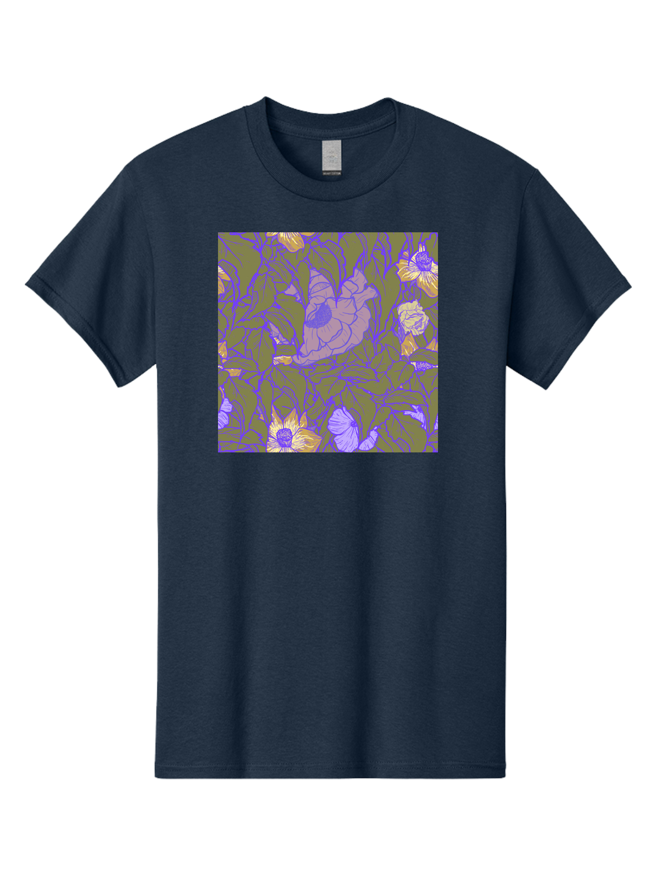 Floral-Pattern-1 Men'S Graphic Tee, 100% Cotton, Comfortable Casual Summer Wear, Machine Washable, Floral Pattern Design, Flower Arrangement, Pastel Colors, Yellow Flowers, Purple Outlines, Green Leaves, Artistic Illustration, Whimsical Decor, Aac391