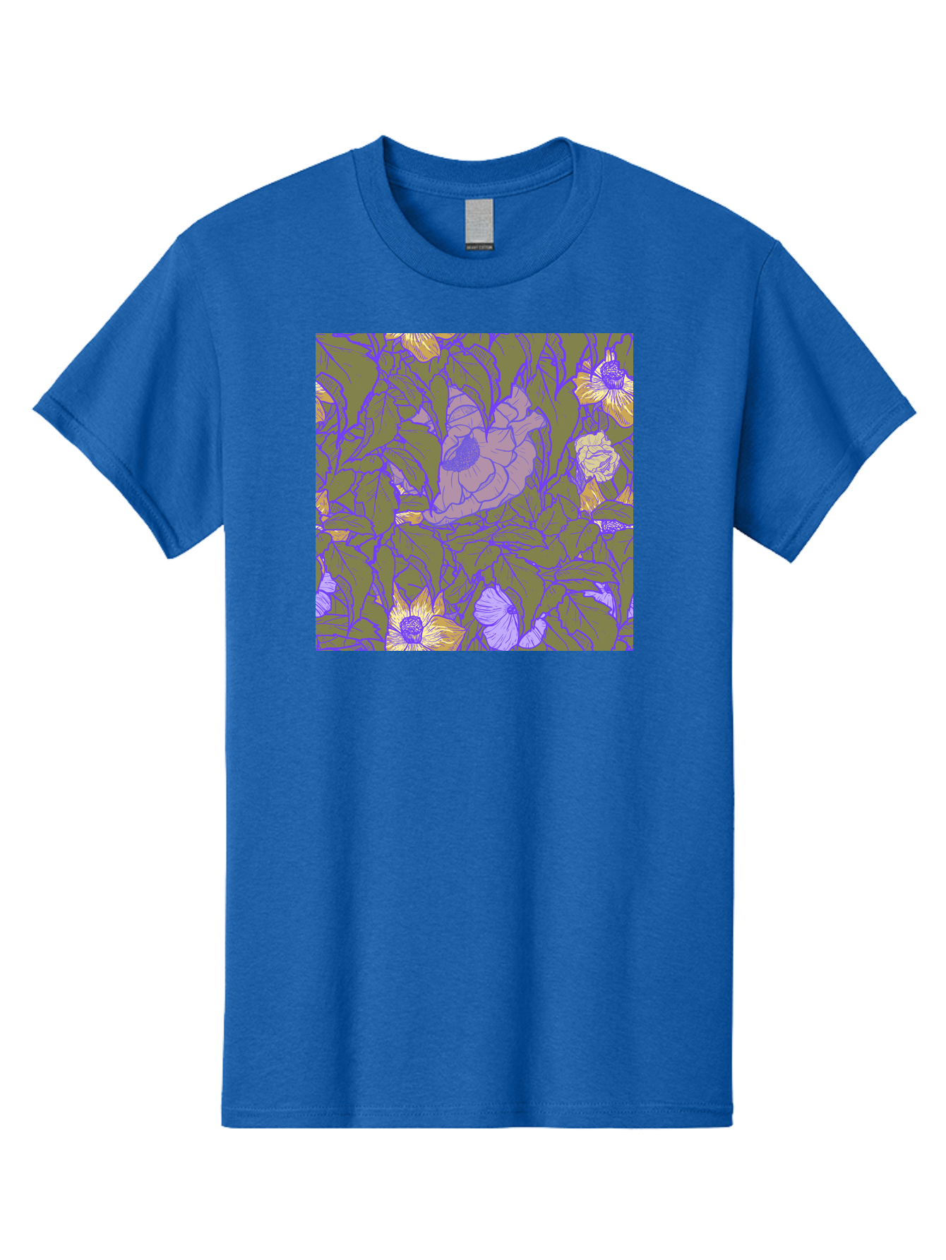 Floral-Pattern-1 Men'S Graphic Tee, 100% Cotton, Comfortable Casual Summer Wear, Machine Washable, Floral Pattern Design, Flower Arrangement, Pastel Colors, Yellow Flowers, Purple Outlines, Green Leaves, Artistic Illustration, Whimsical Decor, Aac391