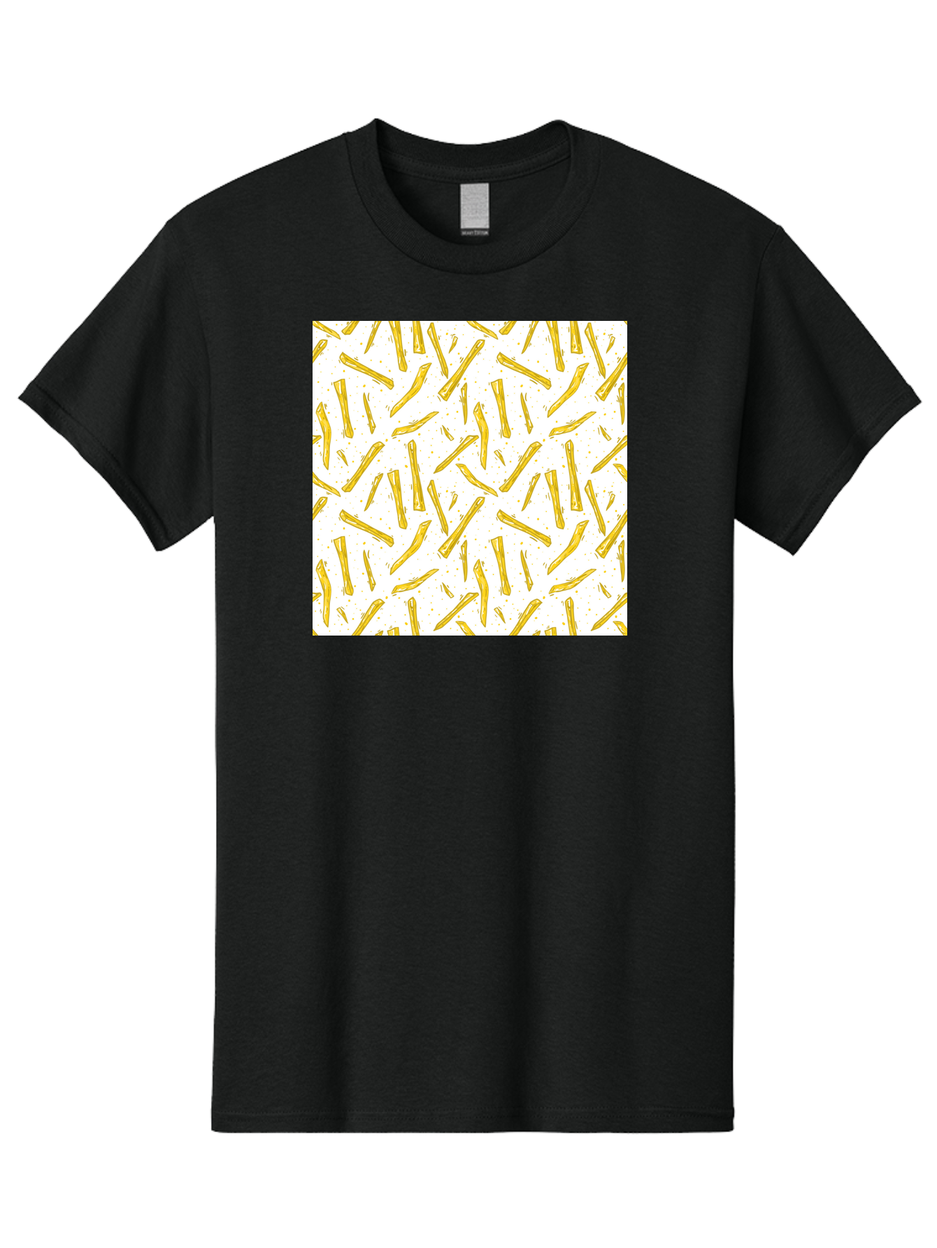 French-Fries-Pattern Men'S Graphic Tee, 100% Cotton, Comfortable Casual Summer Wear, Machine Washable, French Fries Pattern, Yellow Fries, White Background, Food Design, Snack Pattern, Restaurant Theme, Casual Dining, Appetizing Visuals, Aac393