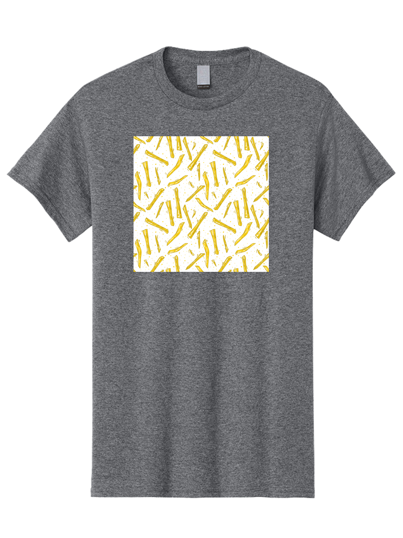 French-Fries-Pattern Men'S Graphic Tee, 100% Cotton, Comfortable Casual Summer Wear, Machine Washable, French Fries Pattern, Yellow Fries, White Background, Food Design, Snack Pattern, Restaurant Theme, Casual Dining, Appetizing Visuals, Aac393