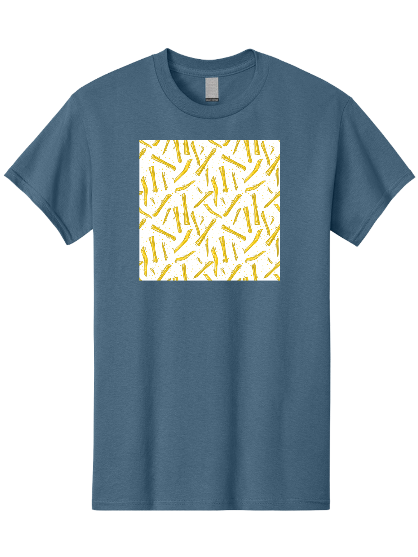 French-Fries-Pattern Men'S Graphic Tee, 100% Cotton, Comfortable Casual Summer Wear, Machine Washable, French Fries Pattern, Yellow Fries, White Background, Food Design, Snack Pattern, Restaurant Theme, Casual Dining, Appetizing Visuals, Aac393