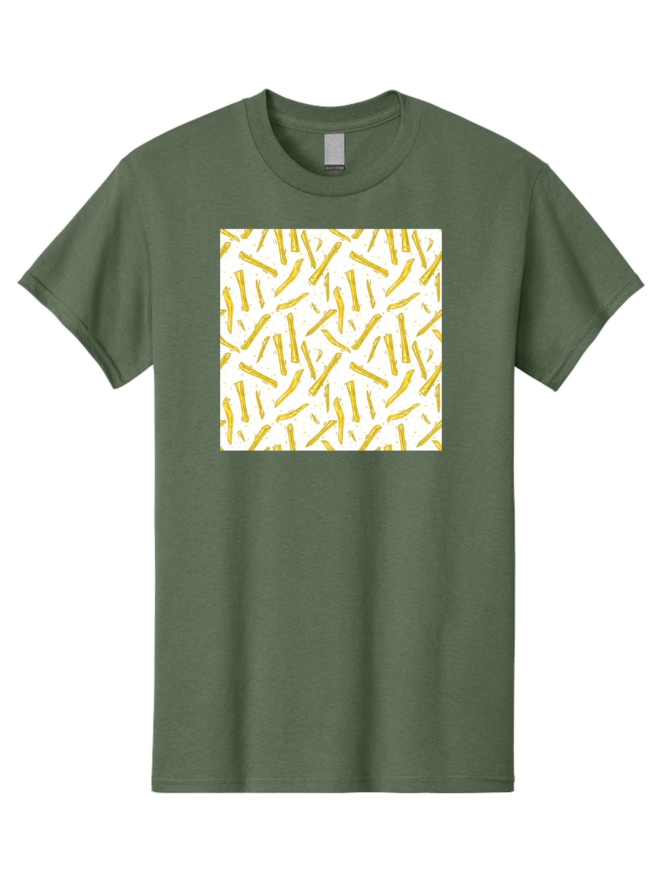 French-Fries-Pattern Men'S Graphic Tee, 100% Cotton, Comfortable Casual Summer Wear, Machine Washable, French Fries Pattern, Yellow Fries, White Background, Food Design, Snack Pattern, Restaurant Theme, Casual Dining, Appetizing Visuals, Aac393