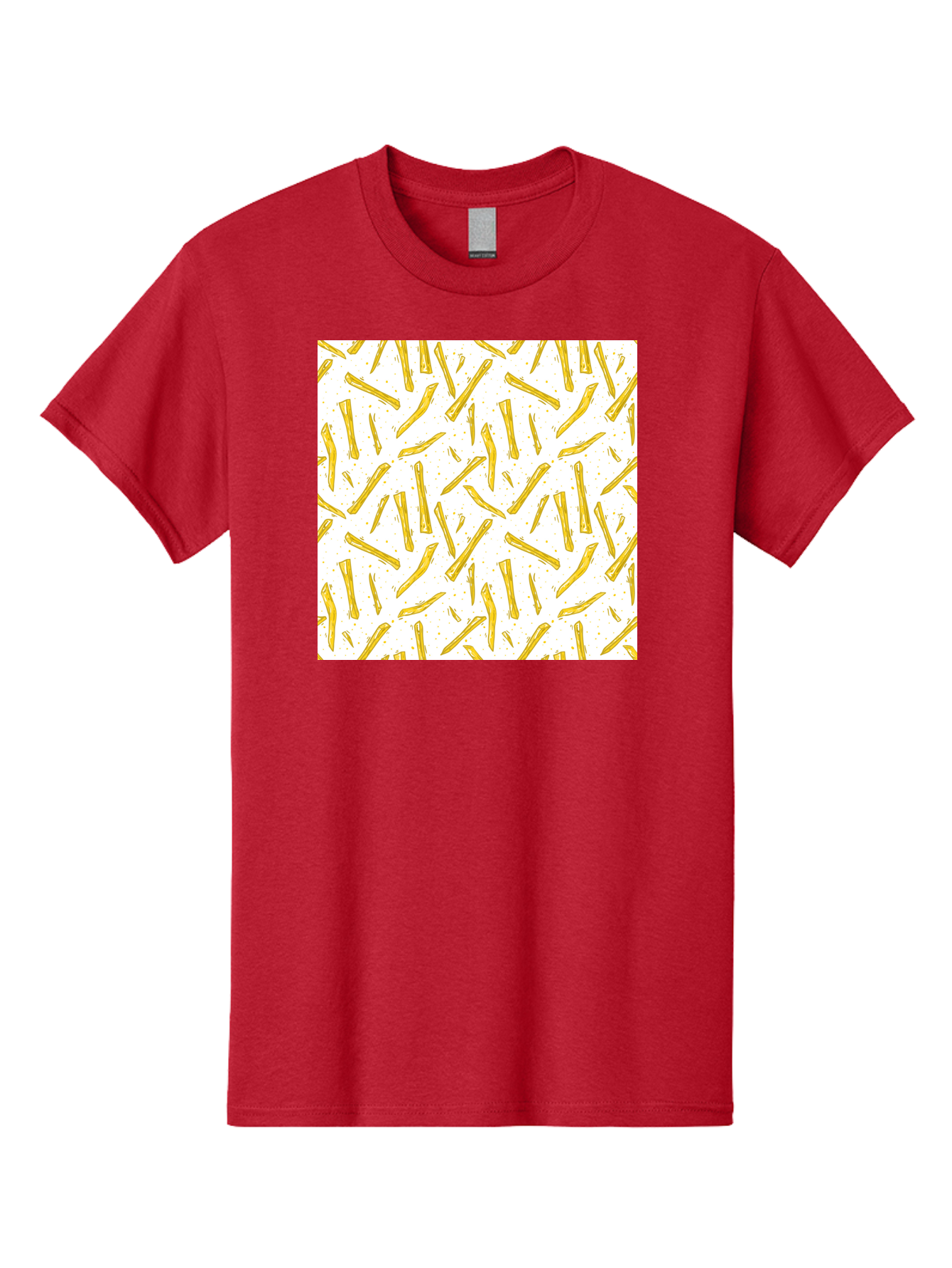 French-Fries-Pattern Men'S Graphic Tee, 100% Cotton, Comfortable Casual Summer Wear, Machine Washable, French Fries Pattern, Yellow Fries, White Background, Food Design, Snack Pattern, Restaurant Theme, Casual Dining, Appetizing Visuals, Aac393