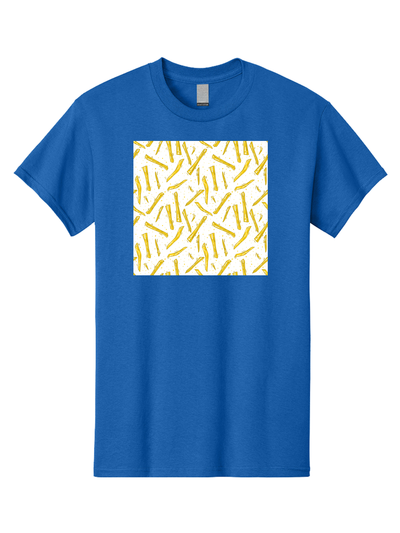 French-Fries-Pattern Men'S Graphic Tee, 100% Cotton, Comfortable Casual Summer Wear, Machine Washable, French Fries Pattern, Yellow Fries, White Background, Food Design, Snack Pattern, Restaurant Theme, Casual Dining, Appetizing Visuals, Aac393