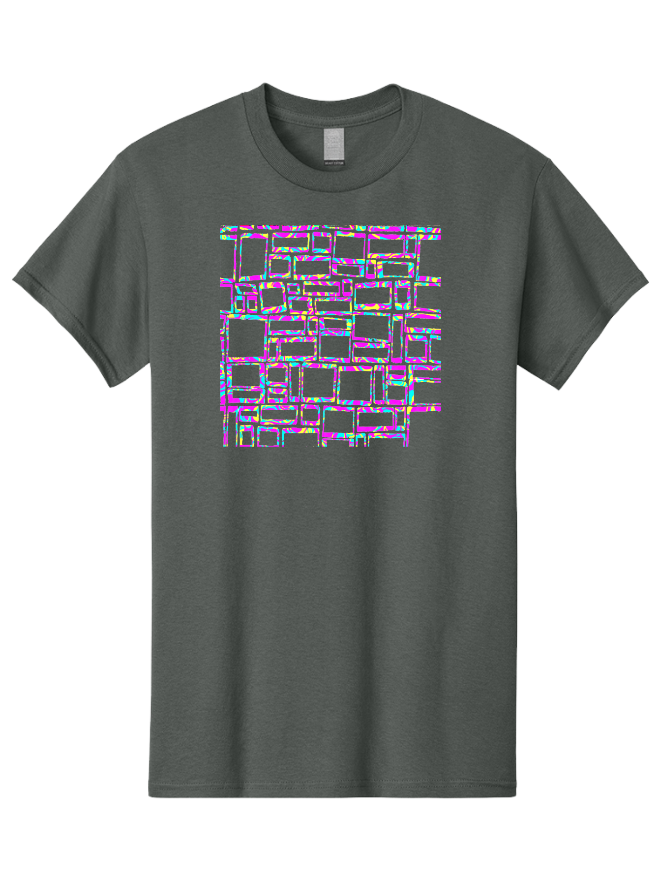 Glitch-Squares-Pattern Men'S Graphic Tee, 100% Cotton, Comfortable Casual Summer Wear, Machine Washable, Glitch Art, Distorted Rectangles, Neon Colors, Vibrant Hues, Abstract Pattern, Digital Distortion, Futuristic Design, Error Aesthetic, Aac394