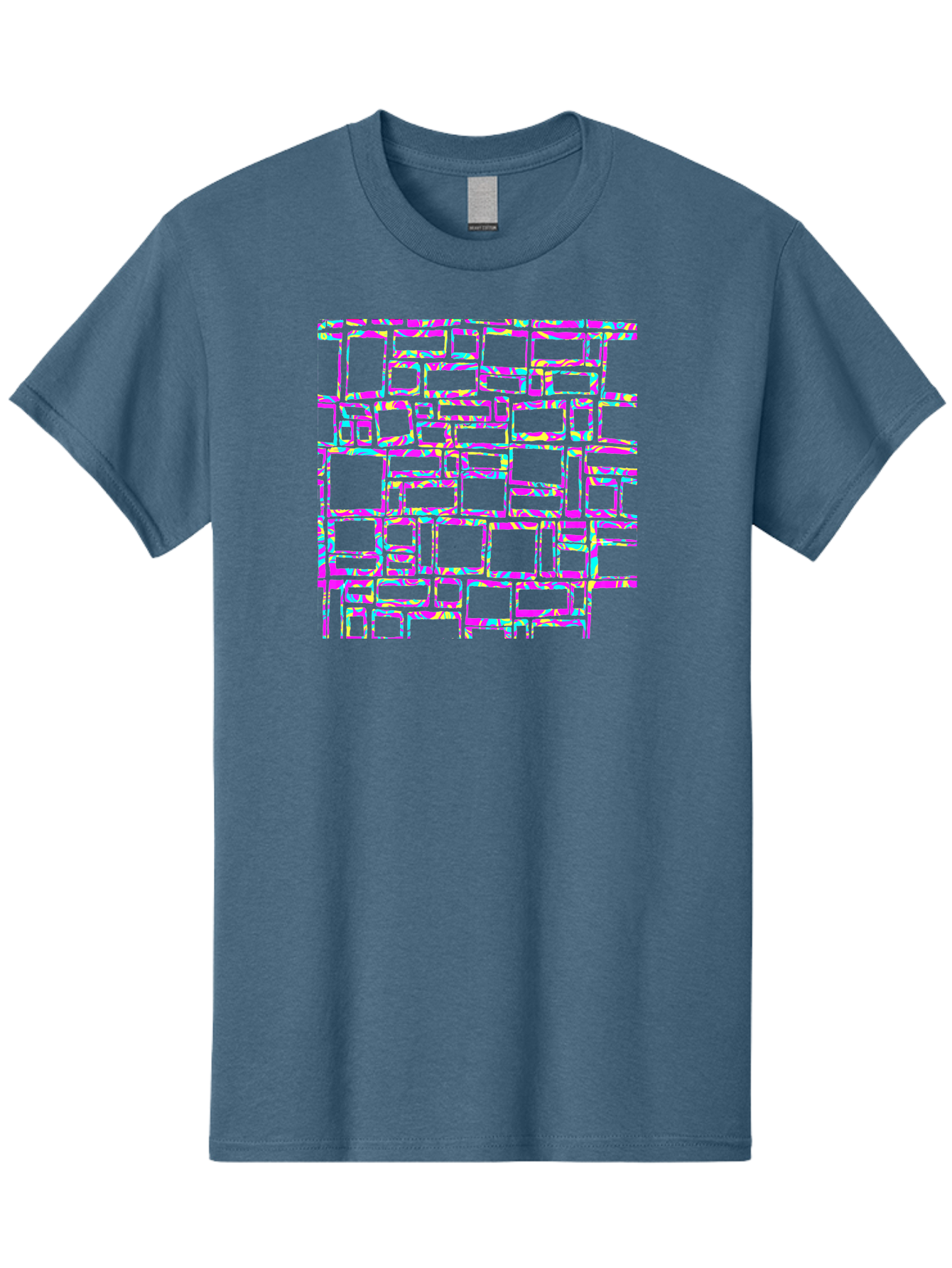 Glitch-Squares-Pattern Men'S Graphic Tee, 100% Cotton, Comfortable Casual Summer Wear, Machine Washable, Glitch Art, Distorted Rectangles, Neon Colors, Vibrant Hues, Abstract Pattern, Digital Distortion, Futuristic Design, Error Aesthetic, Aac394