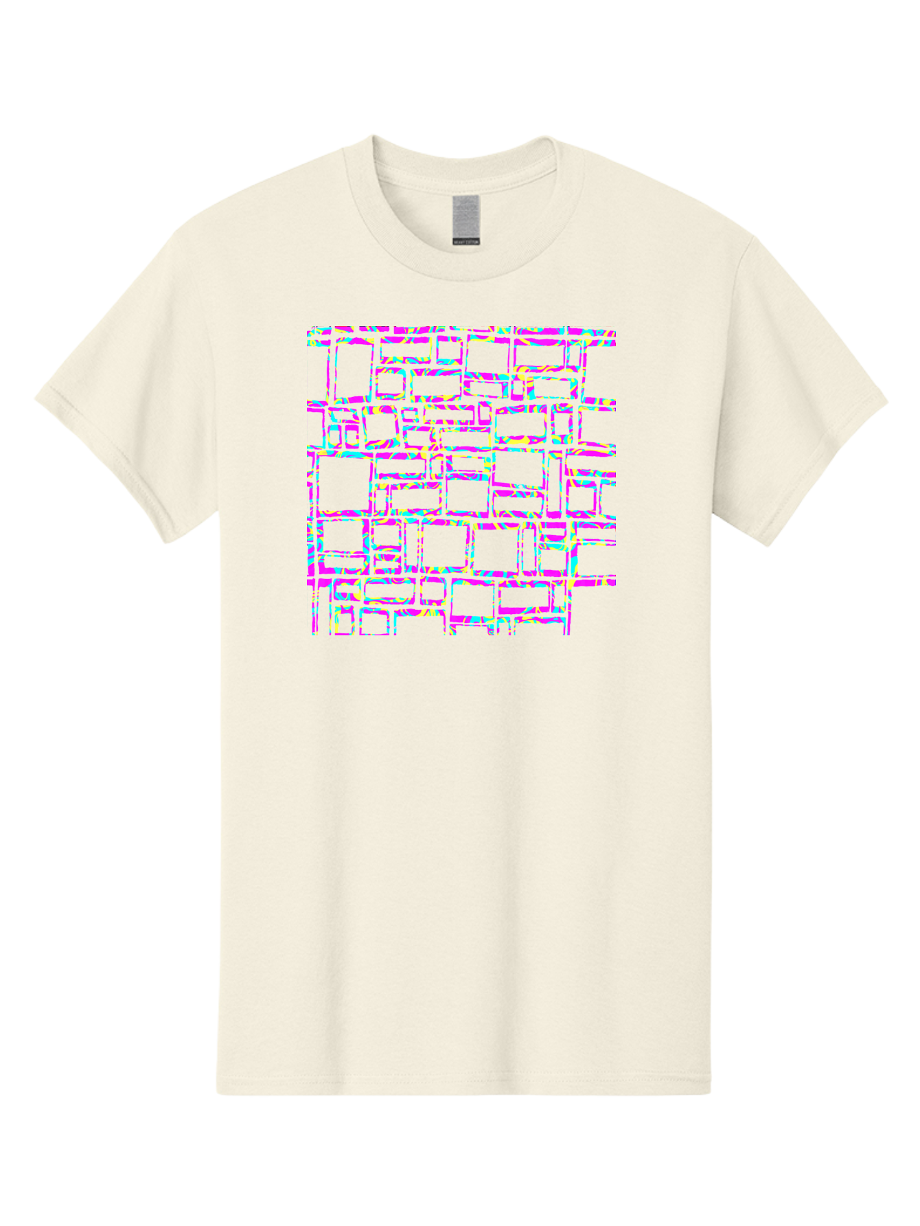 Glitch-Squares-Pattern Men'S Graphic Tee, 100% Cotton, Comfortable Casual Summer Wear, Machine Washable, Glitch Art, Distorted Rectangles, Neon Colors, Vibrant Hues, Abstract Pattern, Digital Distortion, Futuristic Design, Error Aesthetic, Aac394