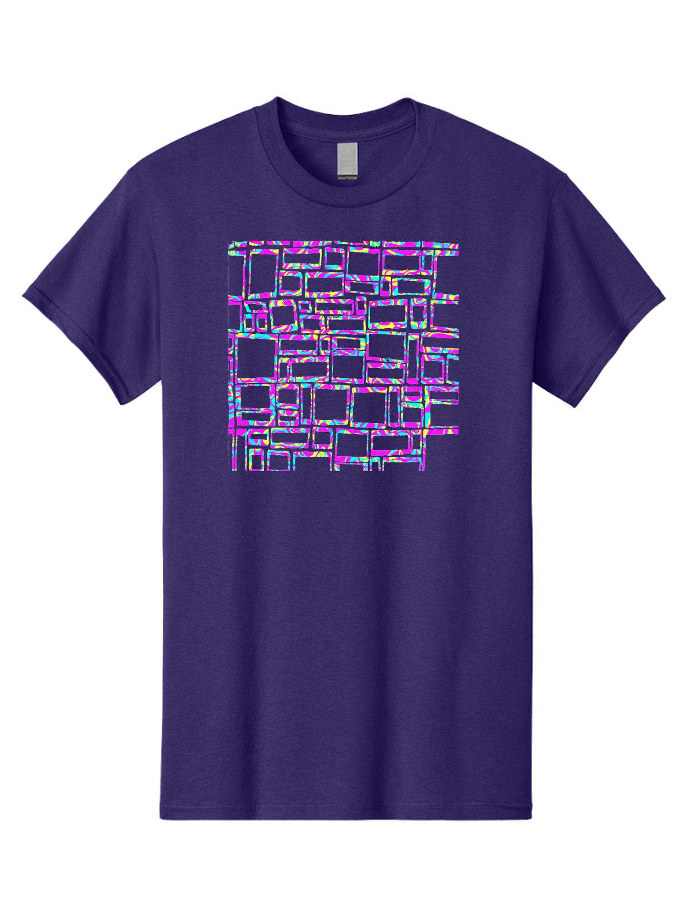 Glitch-Squares-Pattern Men'S Graphic Tee, 100% Cotton, Comfortable Casual Summer Wear, Machine Washable, Glitch Art, Distorted Rectangles, Neon Colors, Vibrant Hues, Abstract Pattern, Digital Distortion, Futuristic Design, Error Aesthetic, Aac394