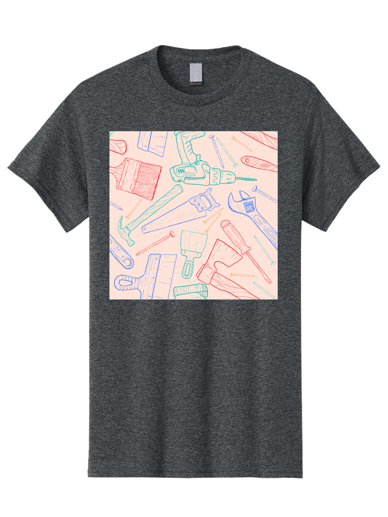 Hand-Tools Men'S Graphic Tee, 100% Cotton, Comfortable Casual Summer Wear, Machine Washable, Hand Tools, Diy Equipment, Construction Tools, Hammer, Screwdrivers, Pliers, Saws, Wrenches, Paintbrushes, Rollers, Hand-Drawn Illustrations, Aac396