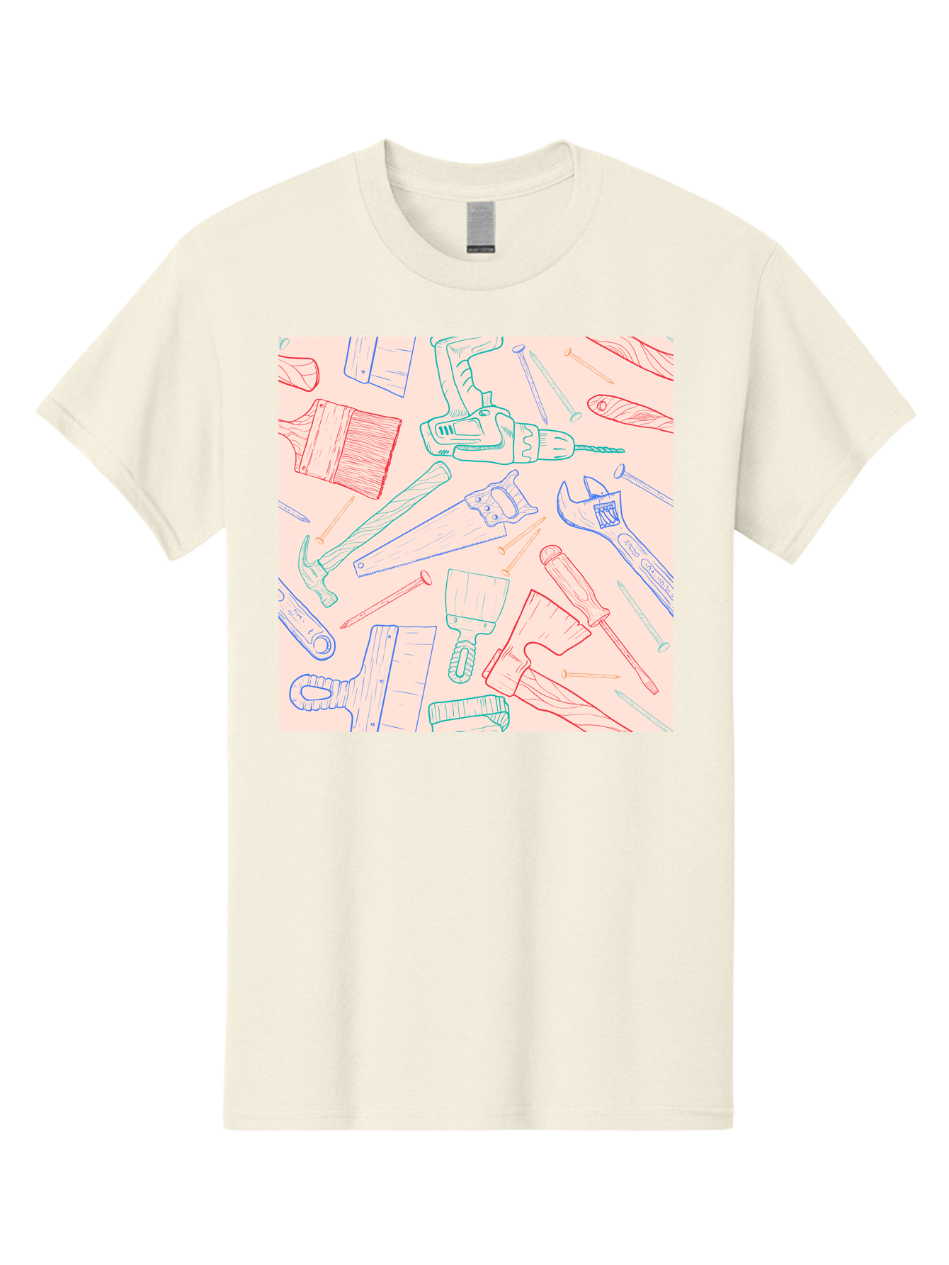 Hand-Tools Men'S Graphic Tee, 100% Cotton, Comfortable Casual Summer Wear, Machine Washable, Hand Tools, Diy Equipment, Construction Tools, Hammer, Screwdrivers, Pliers, Saws, Wrenches, Paintbrushes, Rollers, Hand-Drawn Illustrations, Aac396