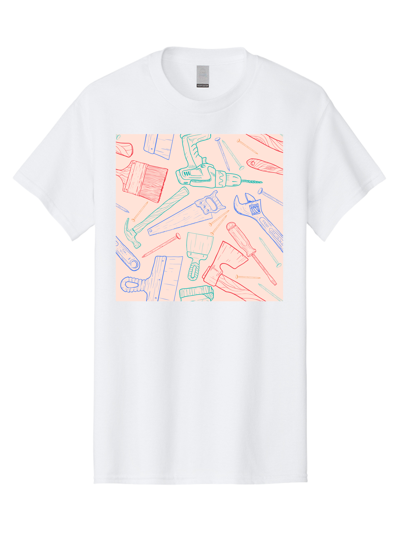 Hand-Tools Men'S Graphic Tee, 100% Cotton, Comfortable Casual Summer Wear, Machine Washable, Hand Tools, Diy Equipment, Construction Tools, Hammer, Screwdrivers, Pliers, Saws, Wrenches, Paintbrushes, Rollers, Hand-Drawn Illustrations, Aac396