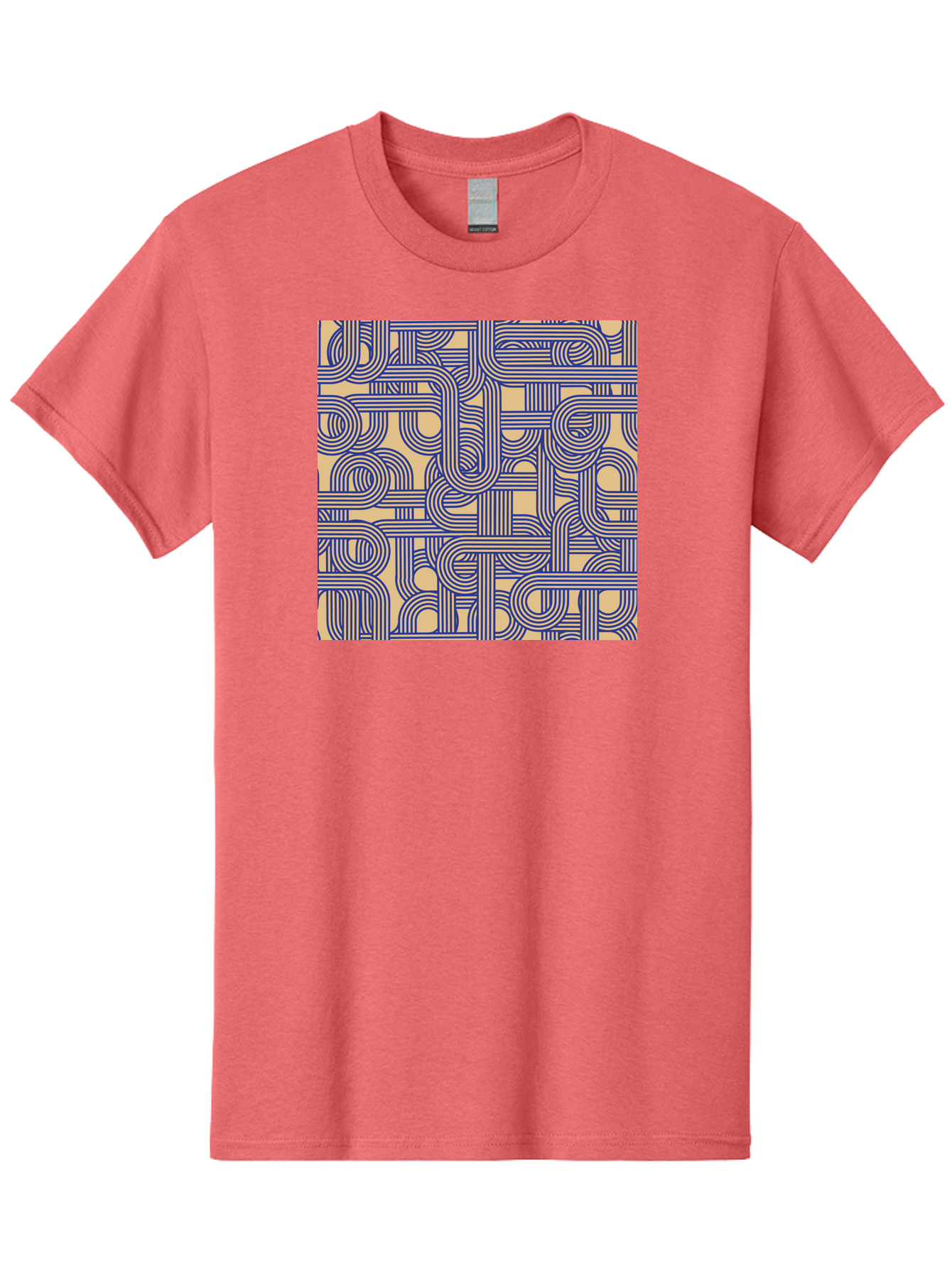 Interconnected-Lines Men'S Graphic Tee, 100% Cotton, Comfortable Casual Summer Wear, Machine Washable, Geometric Pattern, Abstract Design, Intricate Details, Blue And Yellow Colors, Modern Art, Seamless Texture, Repeating Shapes, Aac397