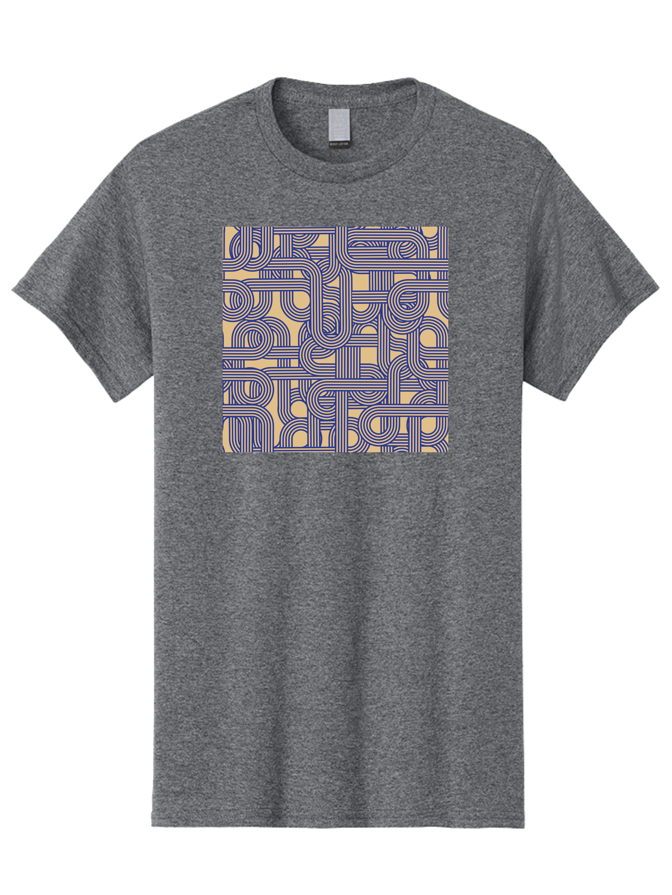 Interconnected-Lines Men'S Graphic Tee, 100% Cotton, Comfortable Casual Summer Wear, Machine Washable, Geometric Pattern, Abstract Design, Intricate Details, Blue And Yellow Colors, Modern Art, Seamless Texture, Repeating Shapes, Aac397