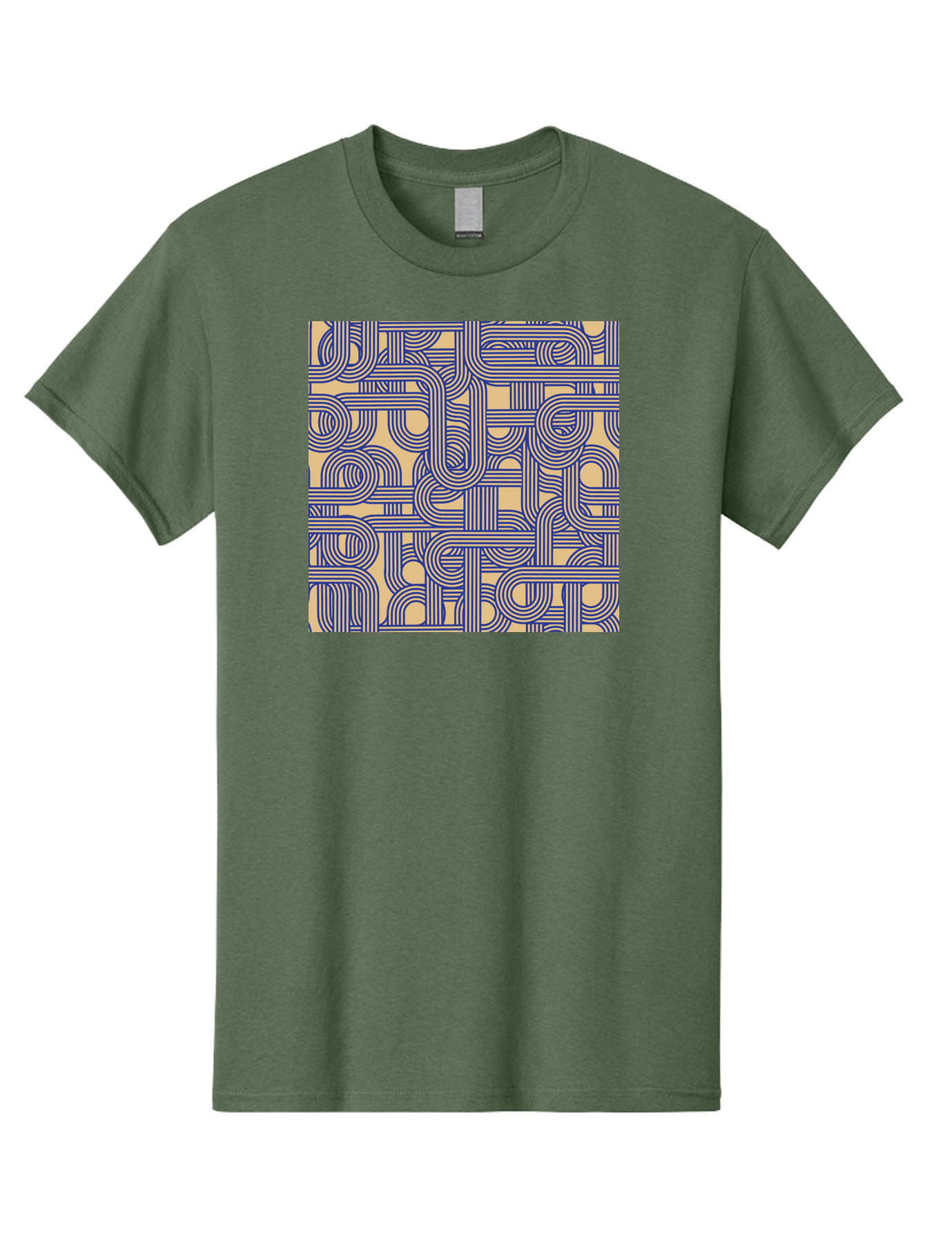 Interconnected-Lines Men'S Graphic Tee, 100% Cotton, Comfortable Casual Summer Wear, Machine Washable, Geometric Pattern, Abstract Design, Intricate Details, Blue And Yellow Colors, Modern Art, Seamless Texture, Repeating Shapes, Aac397