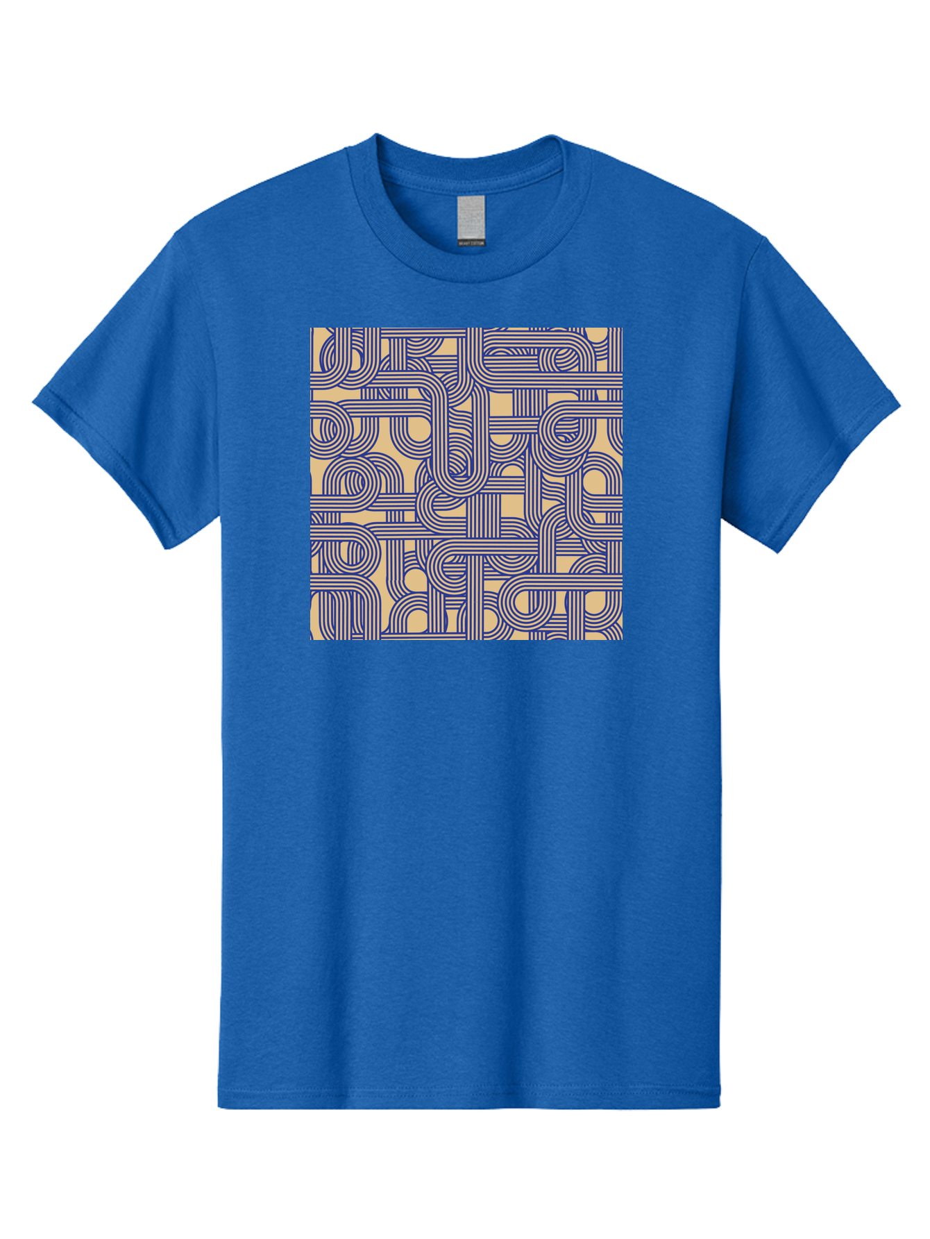 Interconnected-Lines Men'S Graphic Tee, 100% Cotton, Comfortable Casual Summer Wear, Machine Washable, Geometric Pattern, Abstract Design, Intricate Details, Blue And Yellow Colors, Modern Art, Seamless Texture, Repeating Shapes, Aac397