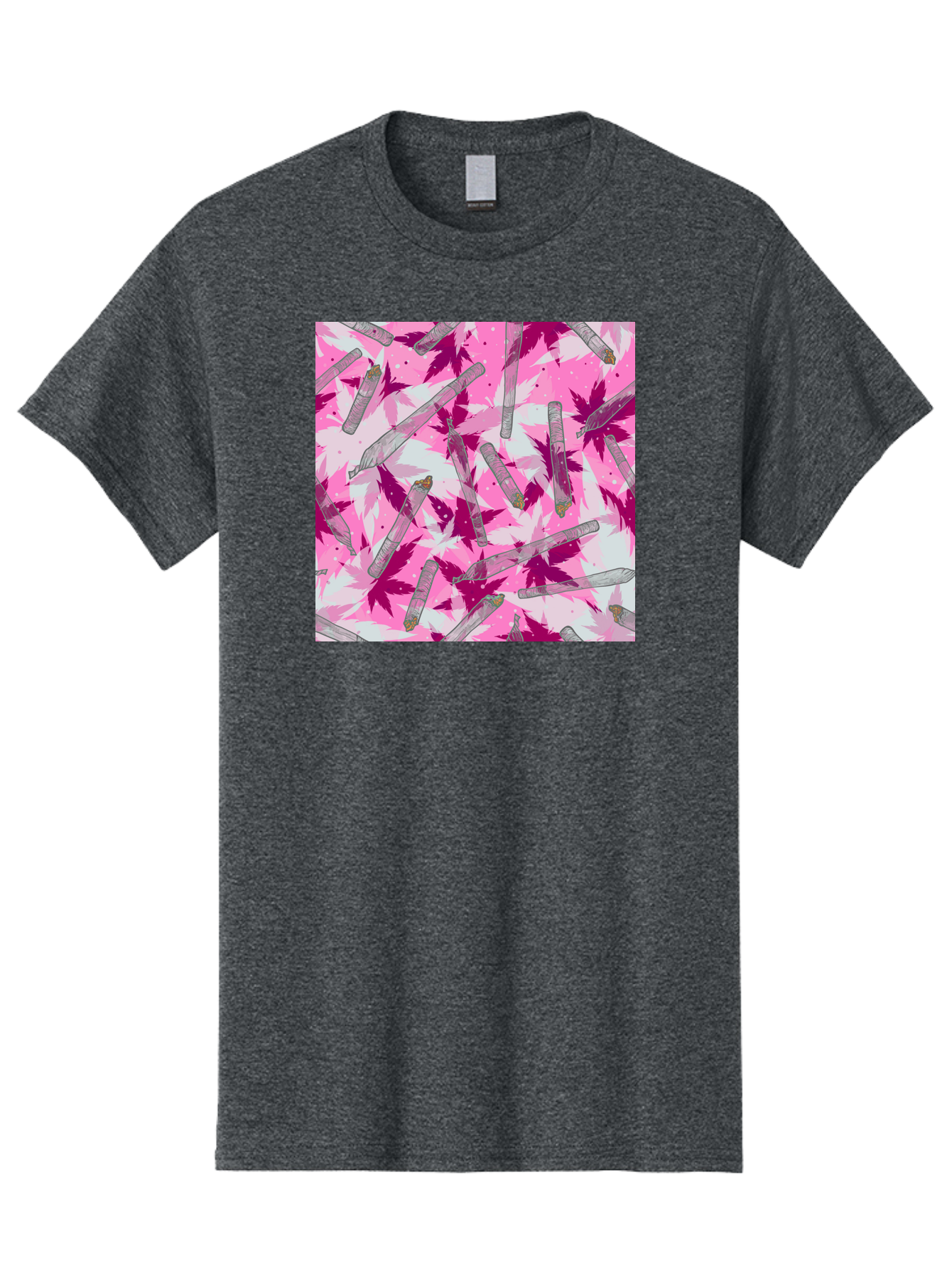 Joints-And-Marijuana-Leaves Men'S Graphic Tee, 100% Cotton, Comfortable Casual Summer Wear, Machine Washable, Cannabis Culture, Marijuana Leaves, Joints, Pink And Purple Hues, Cannabis Art, Weed Patterns, Smoking Accessories, Vibrant Colors, Aac399