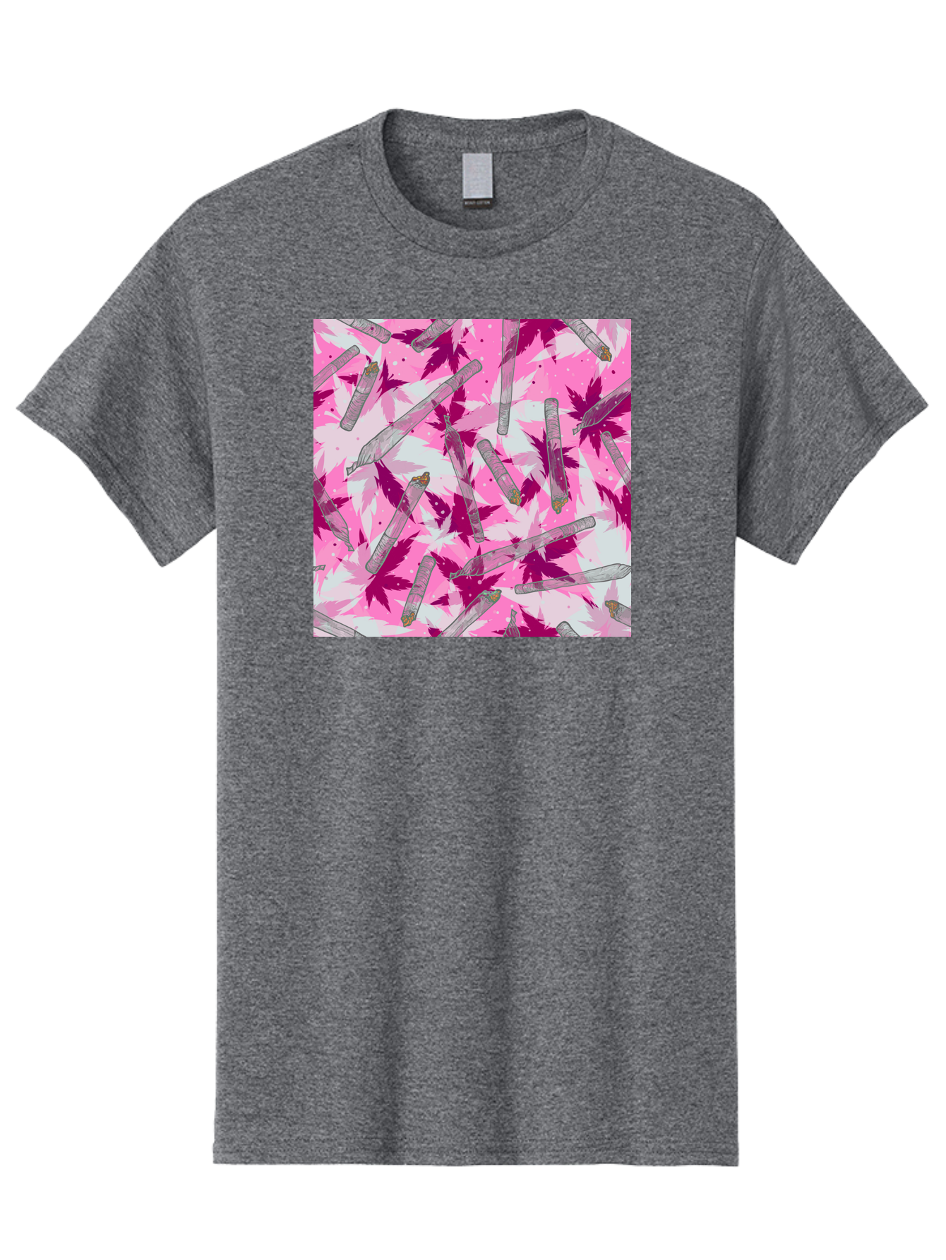 Joints-And-Marijuana-Leaves Men'S Graphic Tee, 100% Cotton, Comfortable Casual Summer Wear, Machine Washable, Cannabis Culture, Marijuana Leaves, Joints, Pink And Purple Hues, Cannabis Art, Weed Patterns, Smoking Accessories, Vibrant Colors, Aac399