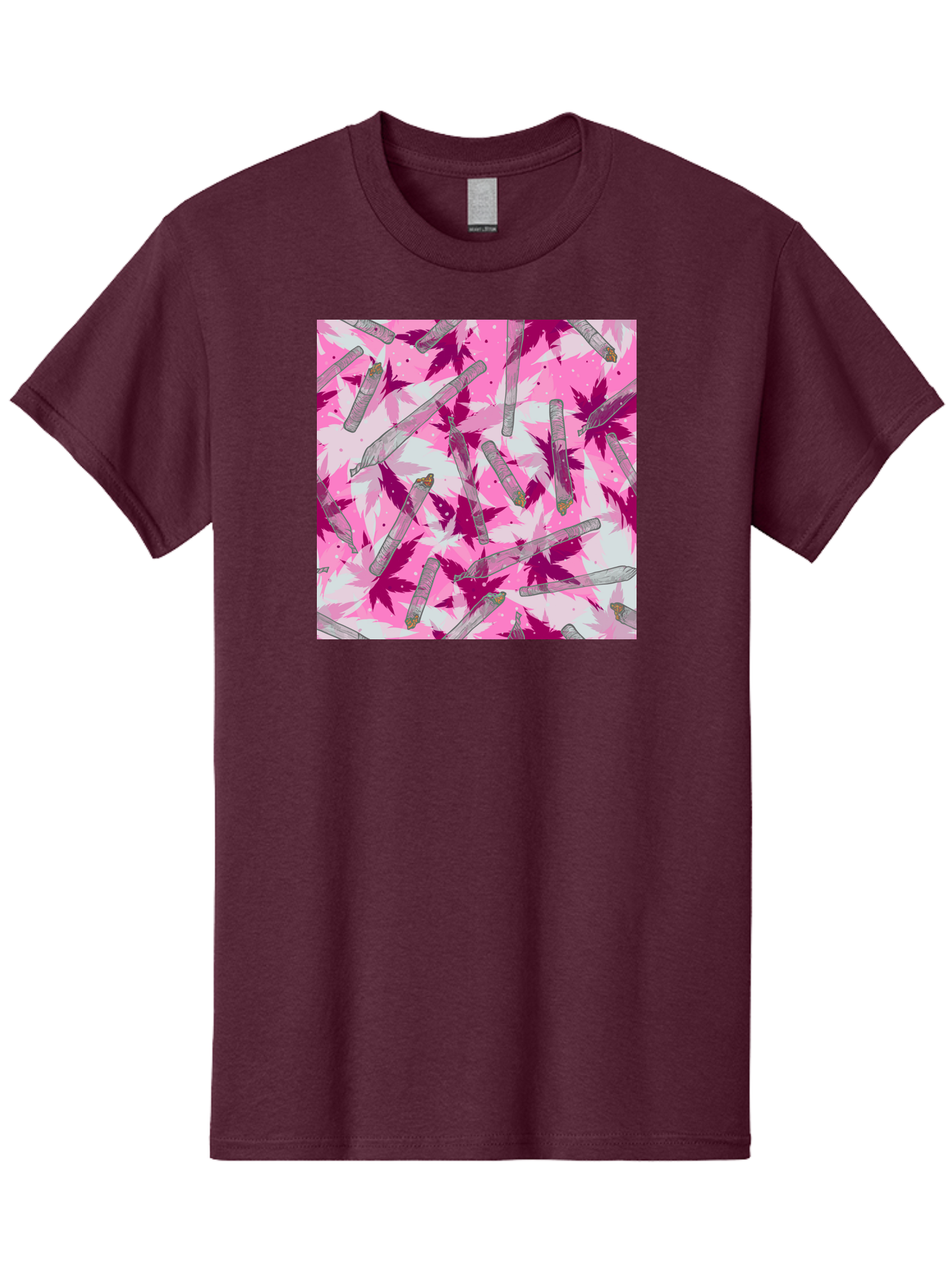 Joints-And-Marijuana-Leaves Men'S Graphic Tee, 100% Cotton, Comfortable Casual Summer Wear, Machine Washable, Cannabis Culture, Marijuana Leaves, Joints, Pink And Purple Hues, Cannabis Art, Weed Patterns, Smoking Accessories, Vibrant Colors, Aac399