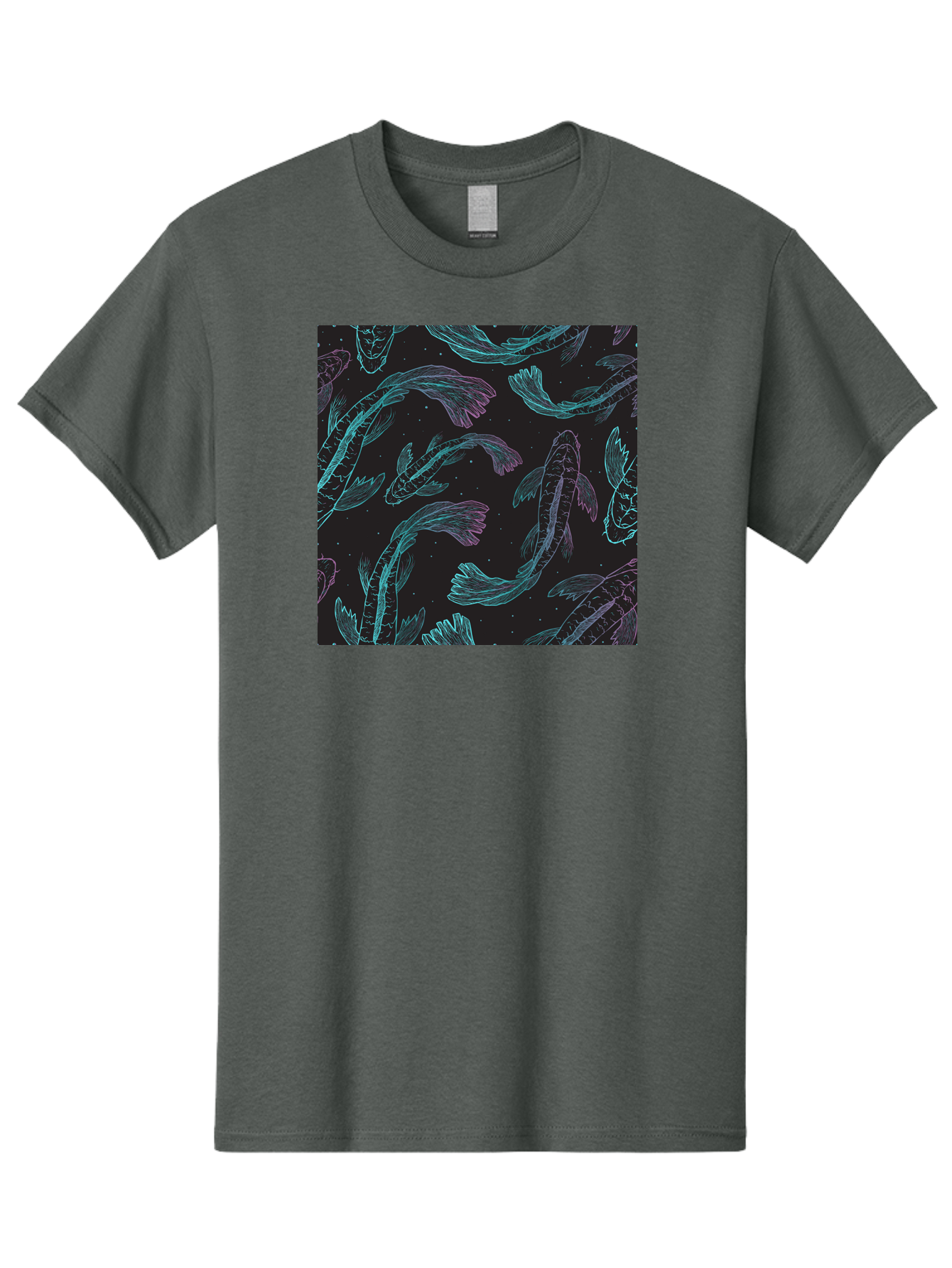 Koi-Fish-Pattern Men'S Graphic Tee, 100% Cotton, Comfortable Casual Summer Wear, Machine Washable, Koi Fish Pattern, Neon Koi, Fish Illustration, Aquatic Design, Vibrant Colors, Whimsical Artwork, Abstract Fish, Digital Art, Koi Fish Art, Aac401