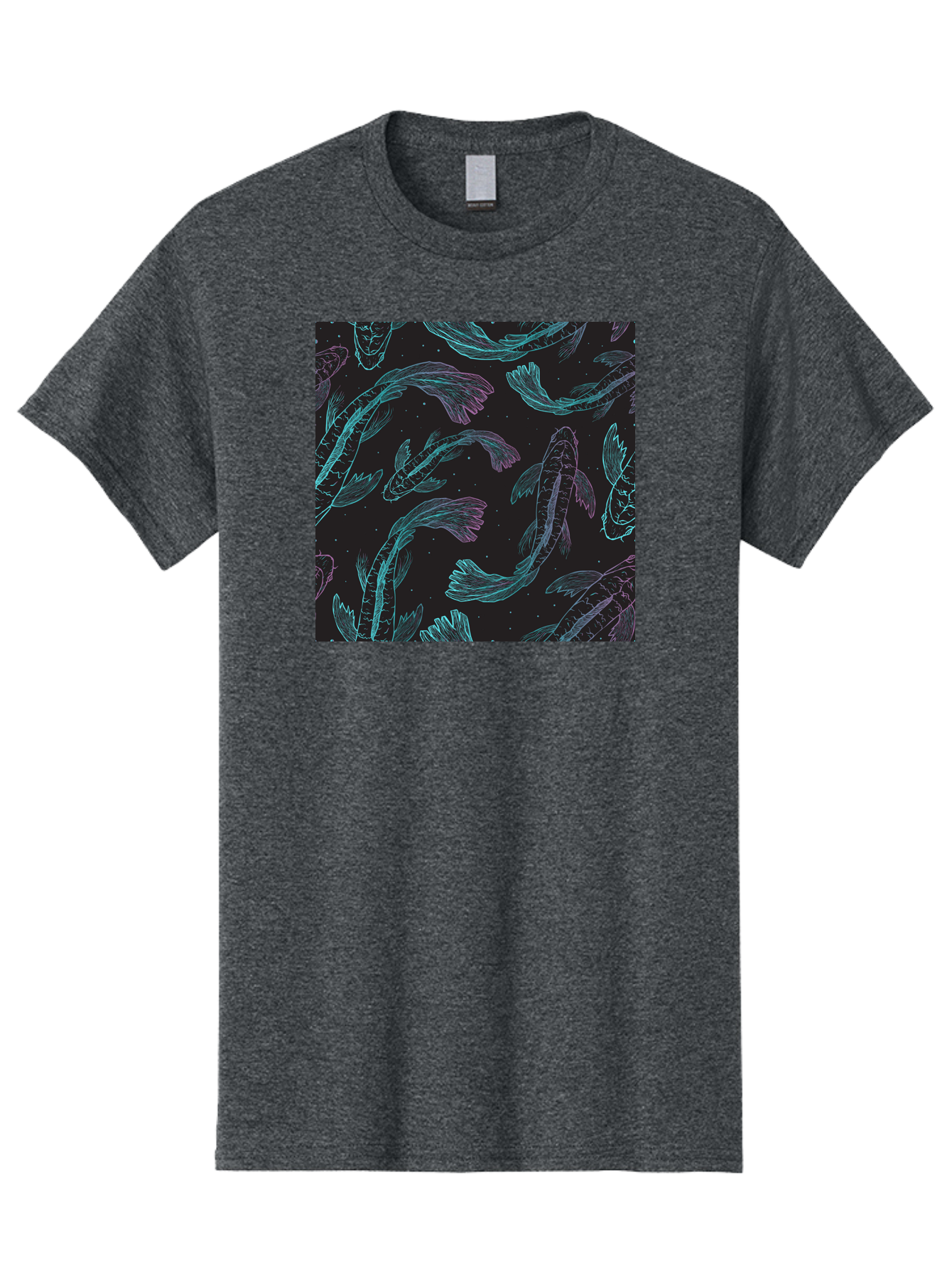 Koi-Fish-Pattern Men'S Graphic Tee, 100% Cotton, Comfortable Casual Summer Wear, Machine Washable, Koi Fish Pattern, Neon Koi, Fish Illustration, Aquatic Design, Vibrant Colors, Whimsical Artwork, Abstract Fish, Digital Art, Koi Fish Art, Aac401