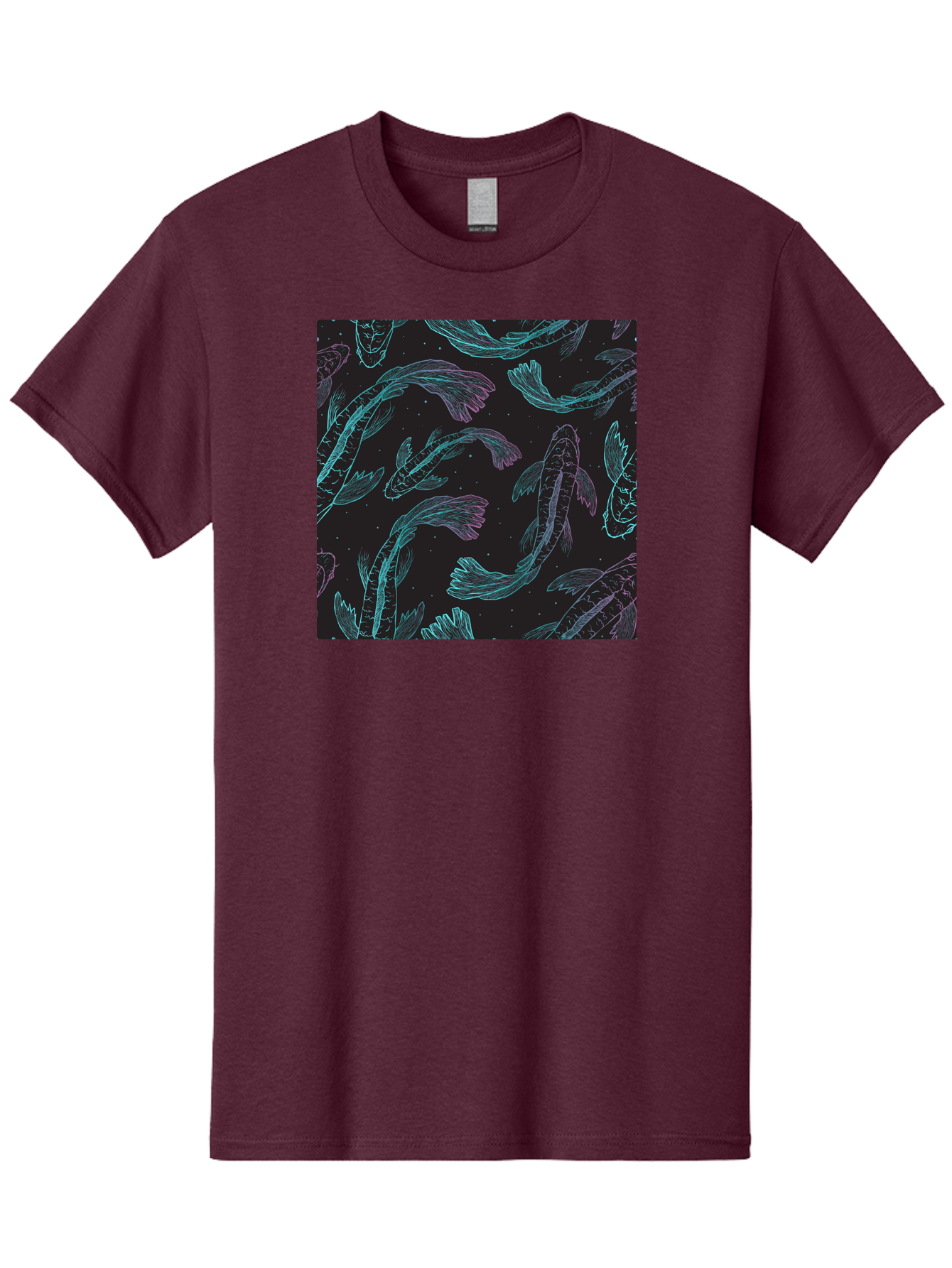 Koi-Fish-Pattern Men'S Graphic Tee, 100% Cotton, Comfortable Casual Summer Wear, Machine Washable, Koi Fish Pattern, Neon Koi, Fish Illustration, Aquatic Design, Vibrant Colors, Whimsical Artwork, Abstract Fish, Digital Art, Koi Fish Art, Aac401