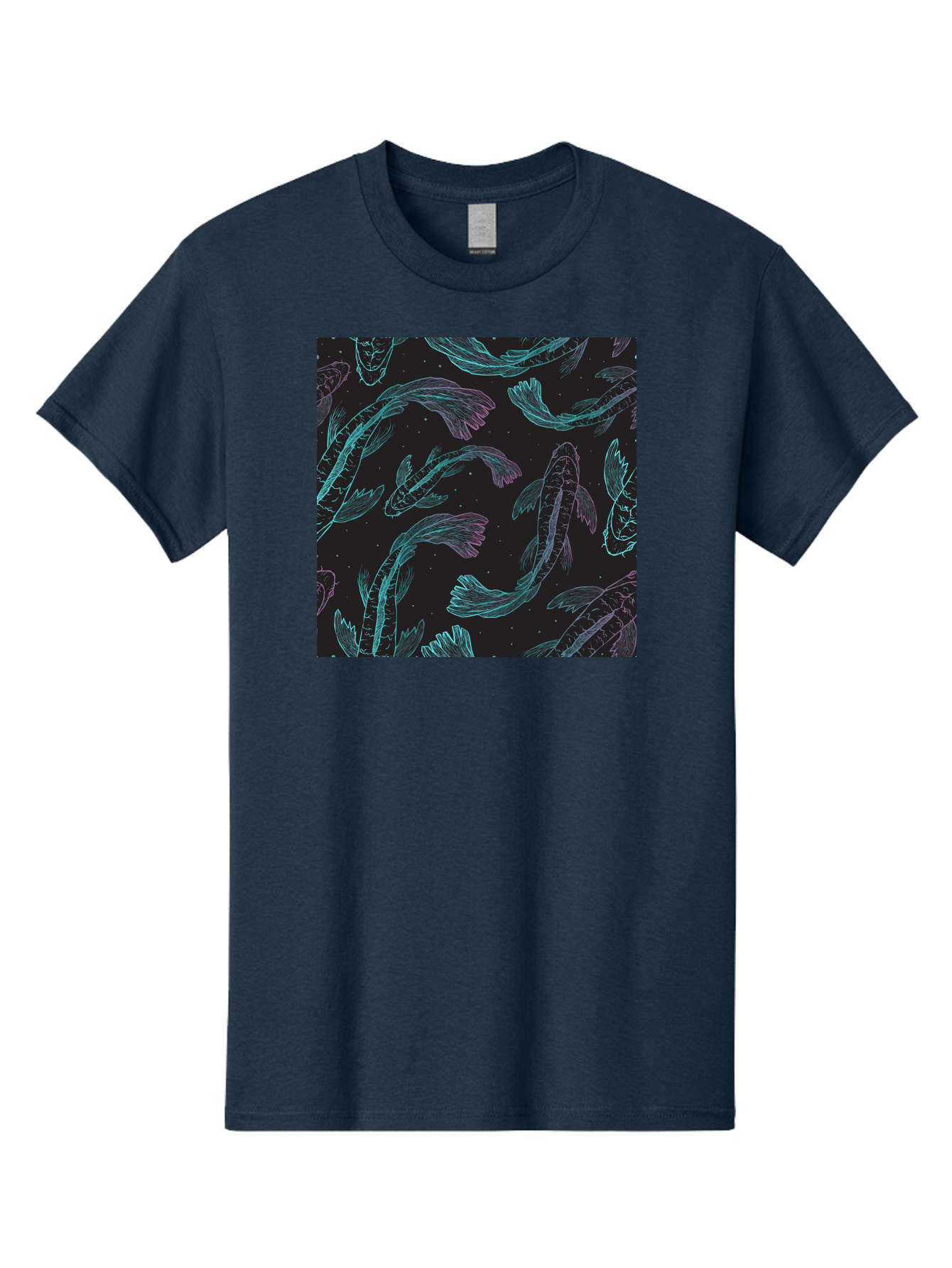 Koi-Fish-Pattern Men'S Graphic Tee, 100% Cotton, Comfortable Casual Summer Wear, Machine Washable, Koi Fish Pattern, Neon Koi, Fish Illustration, Aquatic Design, Vibrant Colors, Whimsical Artwork, Abstract Fish, Digital Art, Koi Fish Art, Aac401