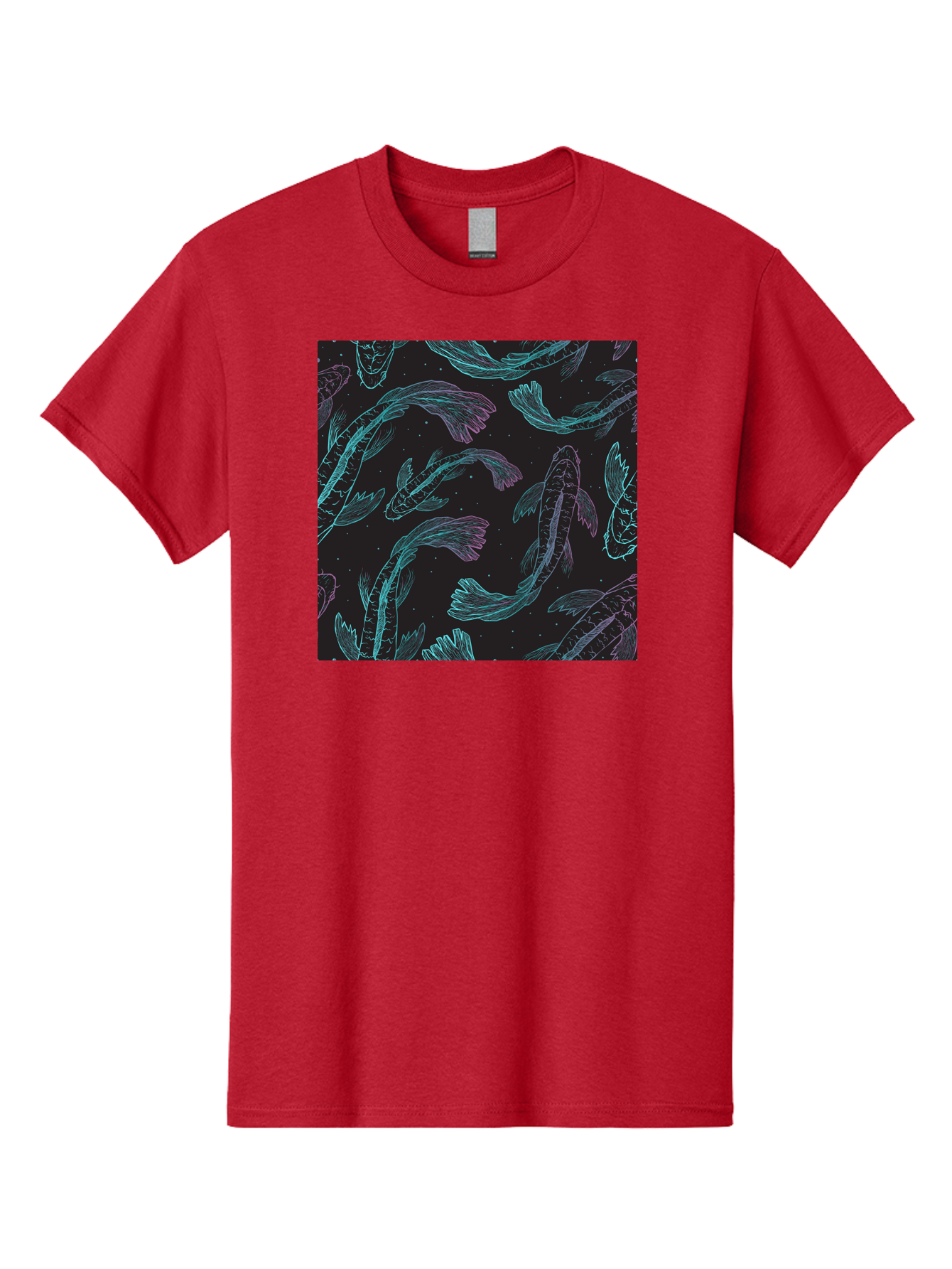 Koi-Fish-Pattern Men'S Graphic Tee, 100% Cotton, Comfortable Casual Summer Wear, Machine Washable, Koi Fish Pattern, Neon Koi, Fish Illustration, Aquatic Design, Vibrant Colors, Whimsical Artwork, Abstract Fish, Digital Art, Koi Fish Art, Aac401