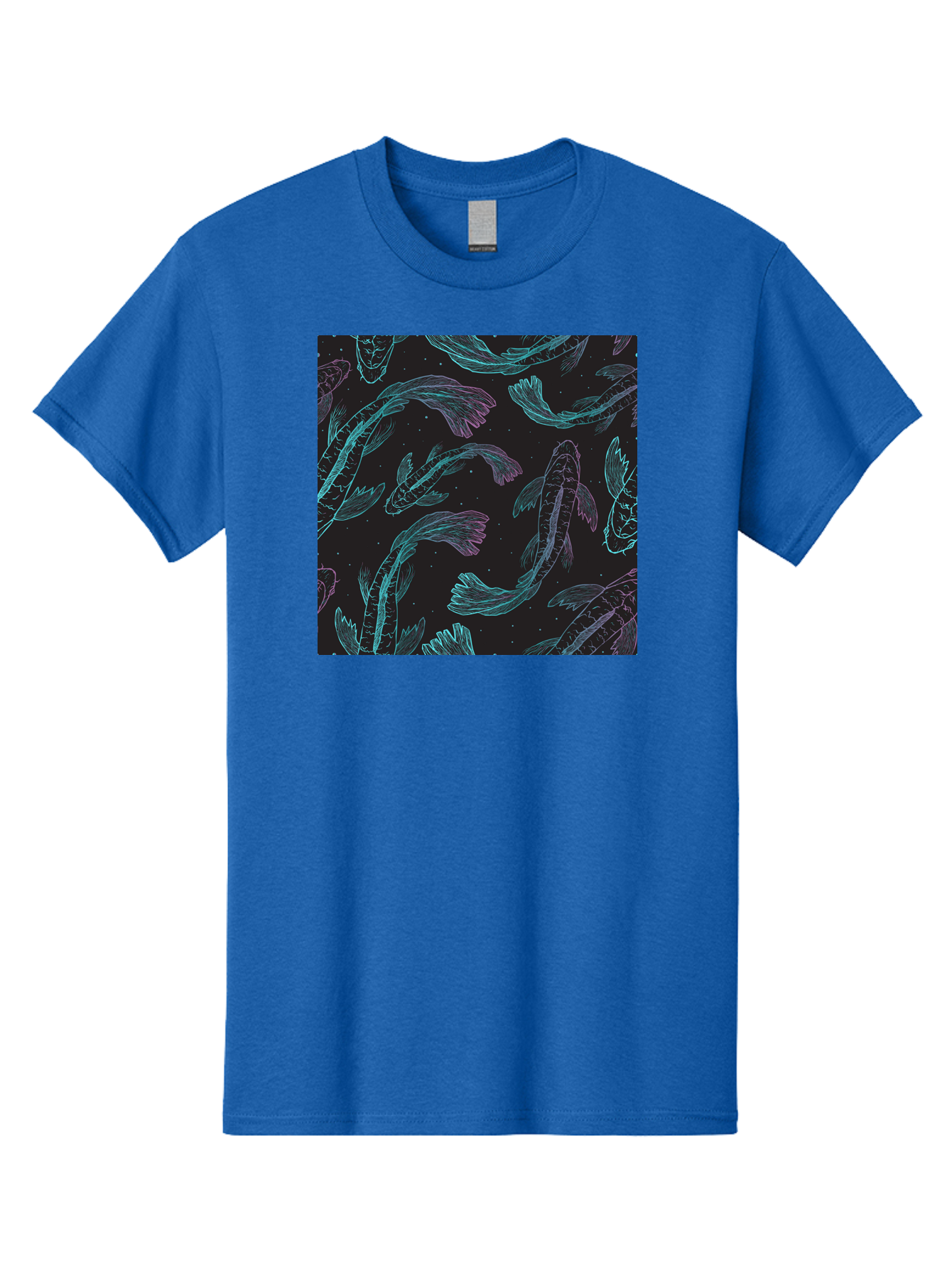 Koi-Fish-Pattern Men'S Graphic Tee, 100% Cotton, Comfortable Casual Summer Wear, Machine Washable, Koi Fish Pattern, Neon Koi, Fish Illustration, Aquatic Design, Vibrant Colors, Whimsical Artwork, Abstract Fish, Digital Art, Koi Fish Art, Aac401