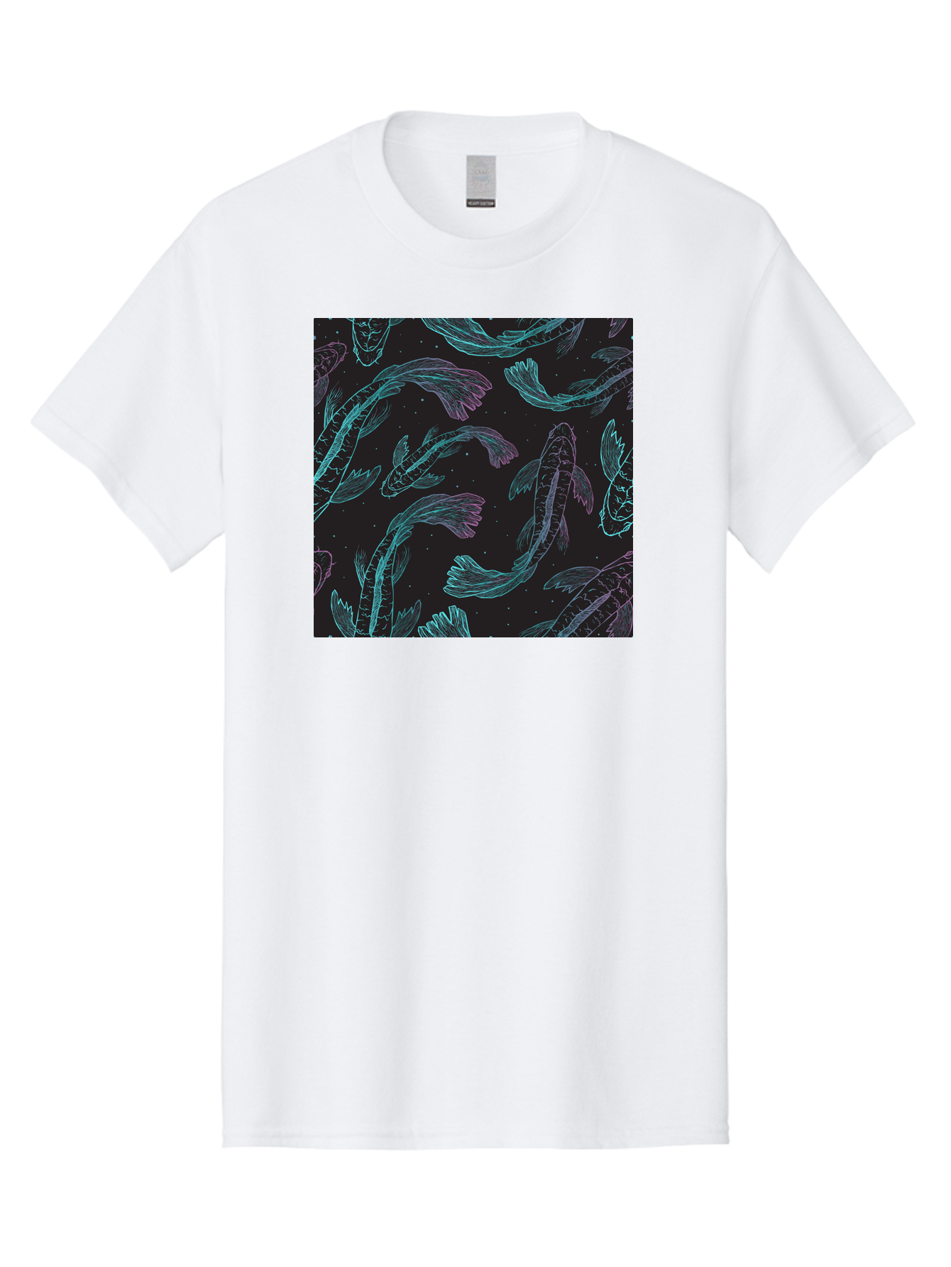 Koi-Fish-Pattern Men'S Graphic Tee, 100% Cotton, Comfortable Casual Summer Wear, Machine Washable, Koi Fish Pattern, Neon Koi, Fish Illustration, Aquatic Design, Vibrant Colors, Whimsical Artwork, Abstract Fish, Digital Art, Koi Fish Art, Aac401