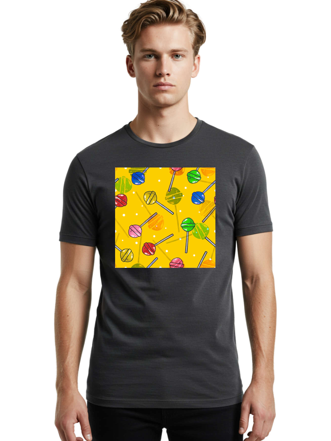 Lollipops Men'S Graphic Tee, 100% Cotton, Comfortable Casual Summer Wear, Machine Washable, Lollipops, Candy, Sweets, Colorful Treats, Vibrant Hues, Playful Design, Sweet Tooth, Party Favors, Kid'S Party Aac402
