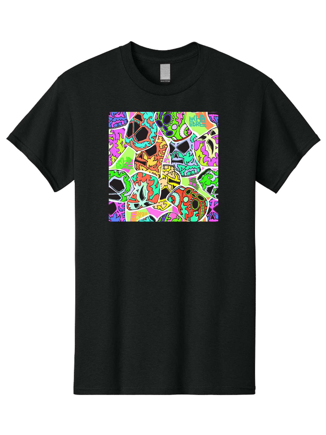 Lull-Em-Bars-Sugar-Skulls Men'S Graphic Tee, 100% Cotton, Comfortable Casual Summer Wear, Machine Washable, Psychedelic Skulls, Vibrant Colors, Floral Patterns, Abstract Designs, Colorful Artwork, Skull Art, Digital Illustration, Lull 'Em Bars Aac403