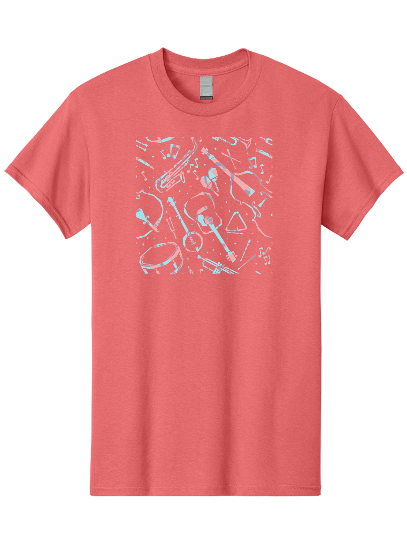 Music-Instruments-Pattern-1 Men'S Graphic Tee, 100% Cotton, Comfortable Casual Summer Wear, Machine Washable, Music Instruments, Musical Notes, Guitar, Saxophone, Trumpet, Drum, Violin, Abstract Art, Creative Design, Musical Elements, Aac407