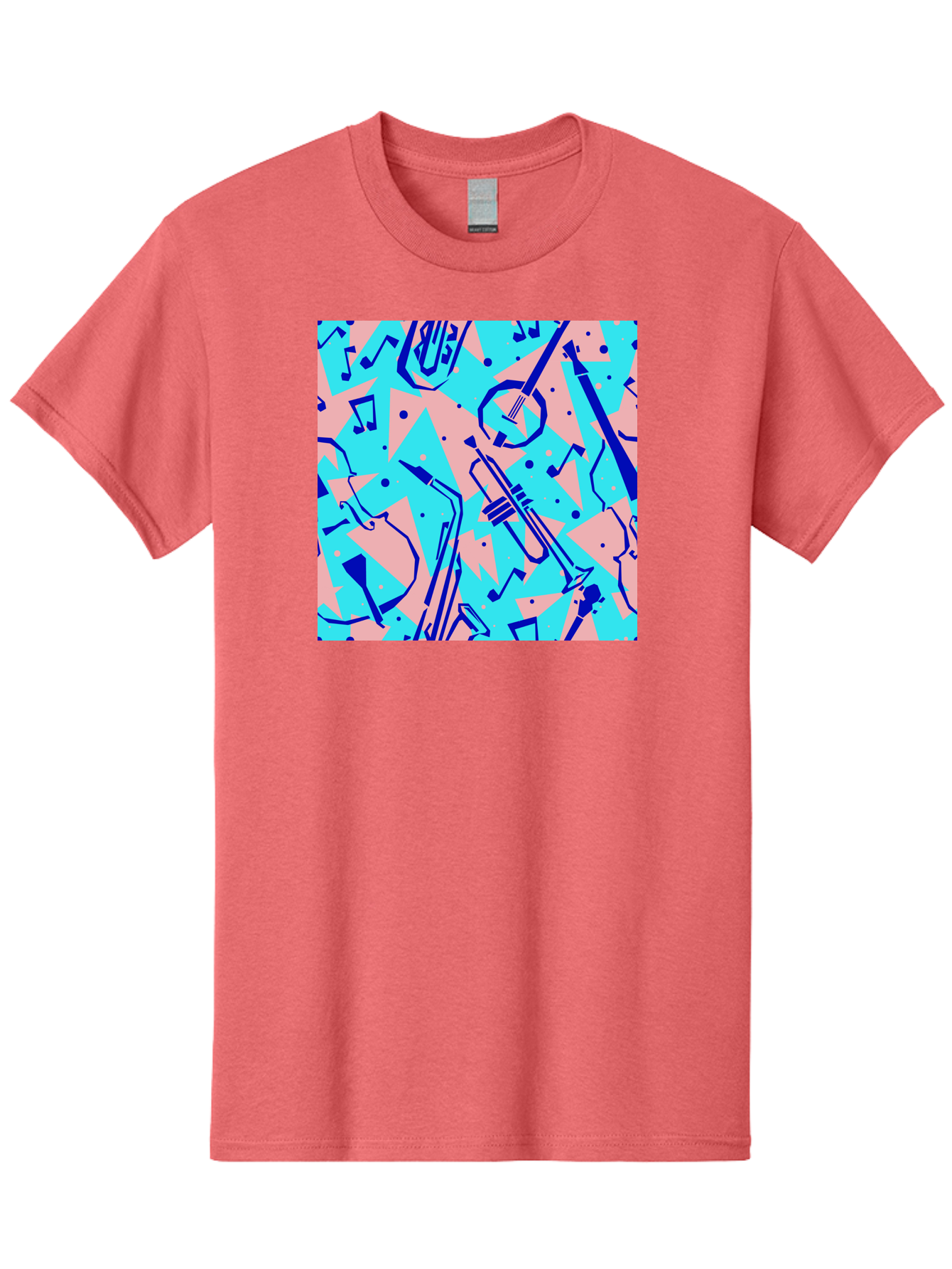 Music-Instruments-Pattern Men'S Graphic Tee, 100% Cotton, Comfortable Casual Summer Wear, Machine Washable, Musical Instruments, Jazz Instruments, Trumpet, Saxophone, Music Notes, Abstract Pattern, Creative Design, Vibrant Colors, Aac408