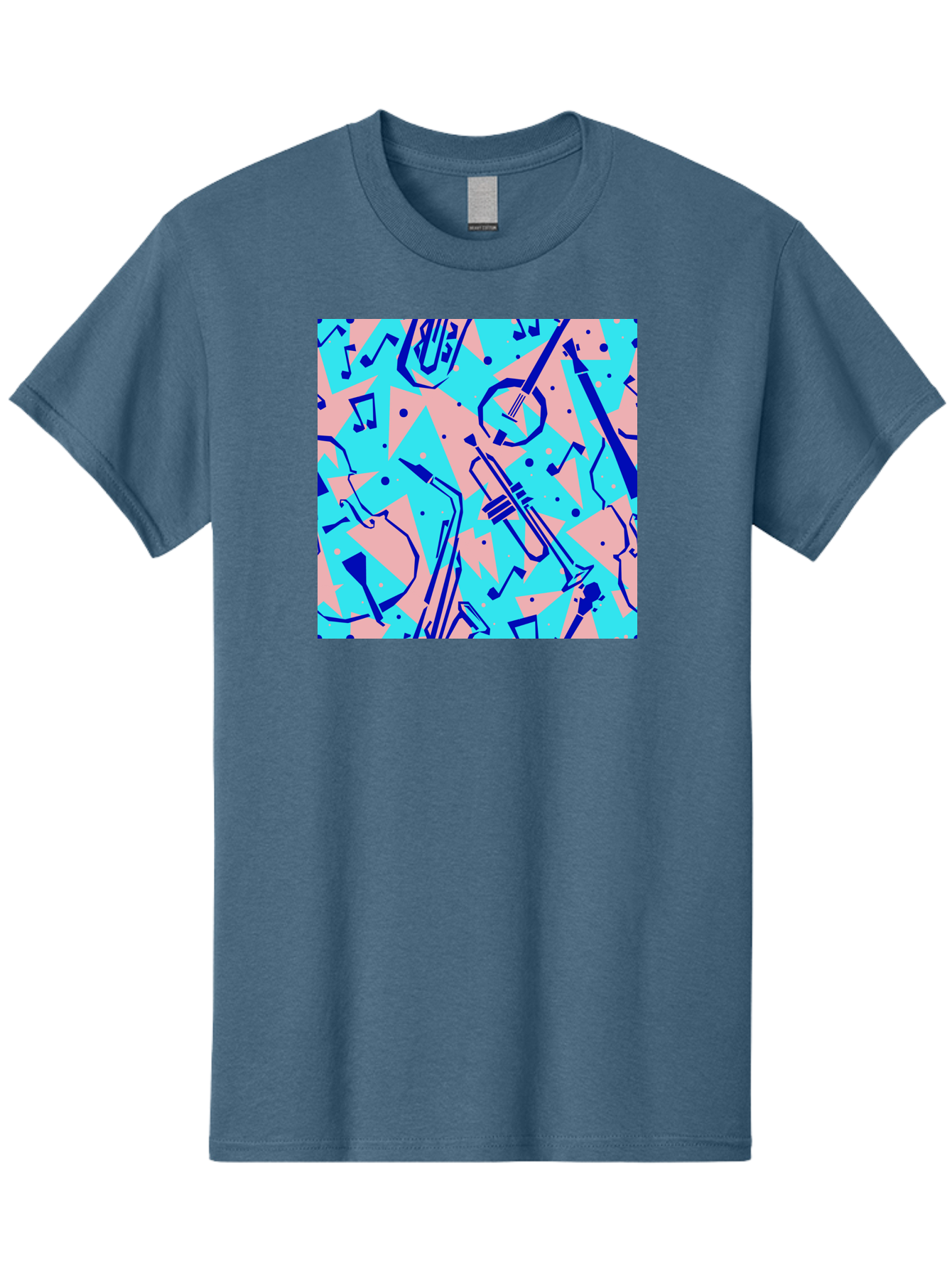 Music-Instruments-Pattern Men'S Graphic Tee, 100% Cotton, Comfortable Casual Summer Wear, Machine Washable, Musical Instruments, Jazz Instruments, Trumpet, Saxophone, Music Notes, Abstract Pattern, Creative Design, Vibrant Colors, Aac408