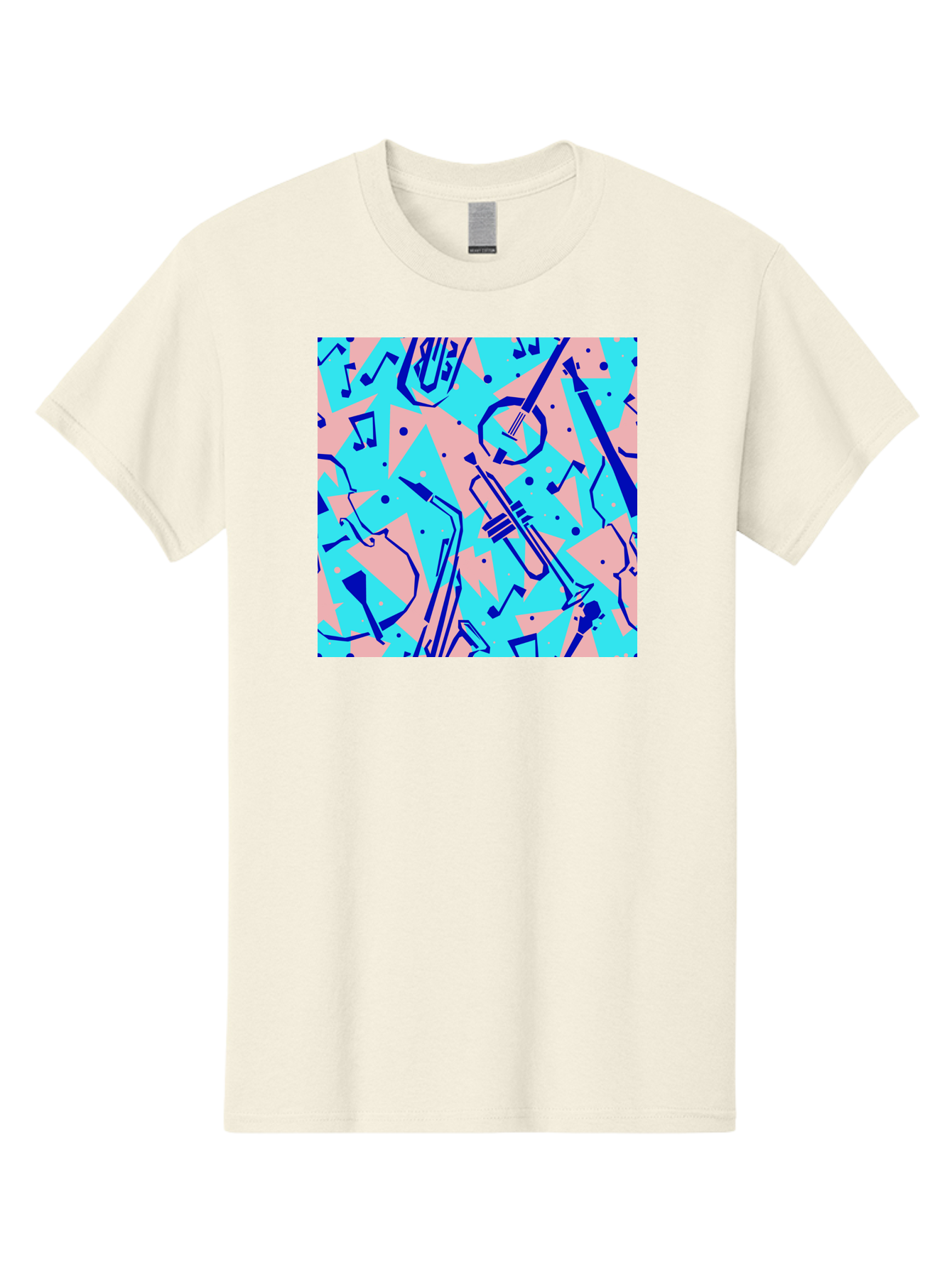 Music-Instruments-Pattern Men'S Graphic Tee, 100% Cotton, Comfortable Casual Summer Wear, Machine Washable, Musical Instruments, Jazz Instruments, Trumpet, Saxophone, Music Notes, Abstract Pattern, Creative Design, Vibrant Colors, Aac408