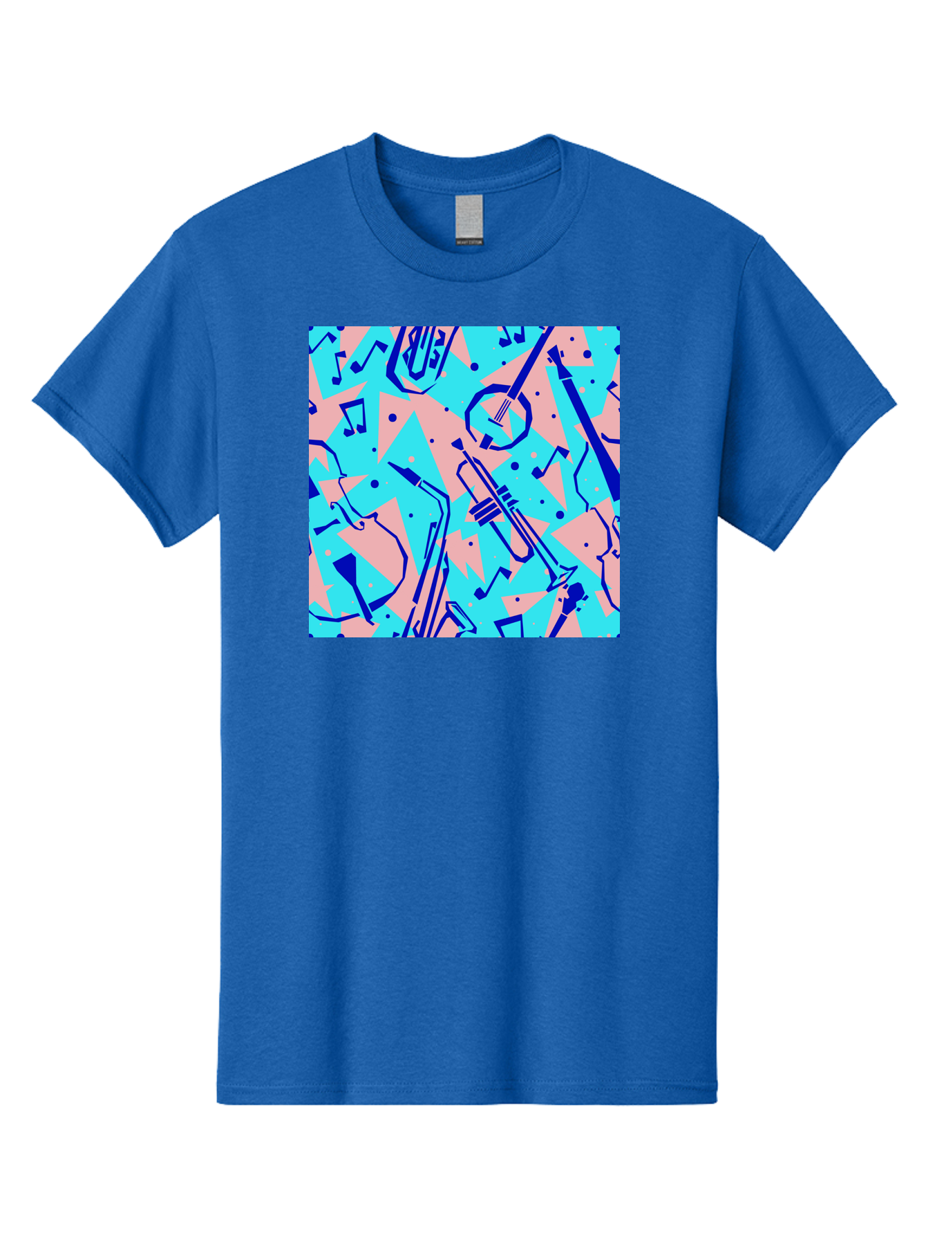 Music-Instruments-Pattern Men'S Graphic Tee, 100% Cotton, Comfortable Casual Summer Wear, Machine Washable, Musical Instruments, Jazz Instruments, Trumpet, Saxophone, Music Notes, Abstract Pattern, Creative Design, Vibrant Colors, Aac408