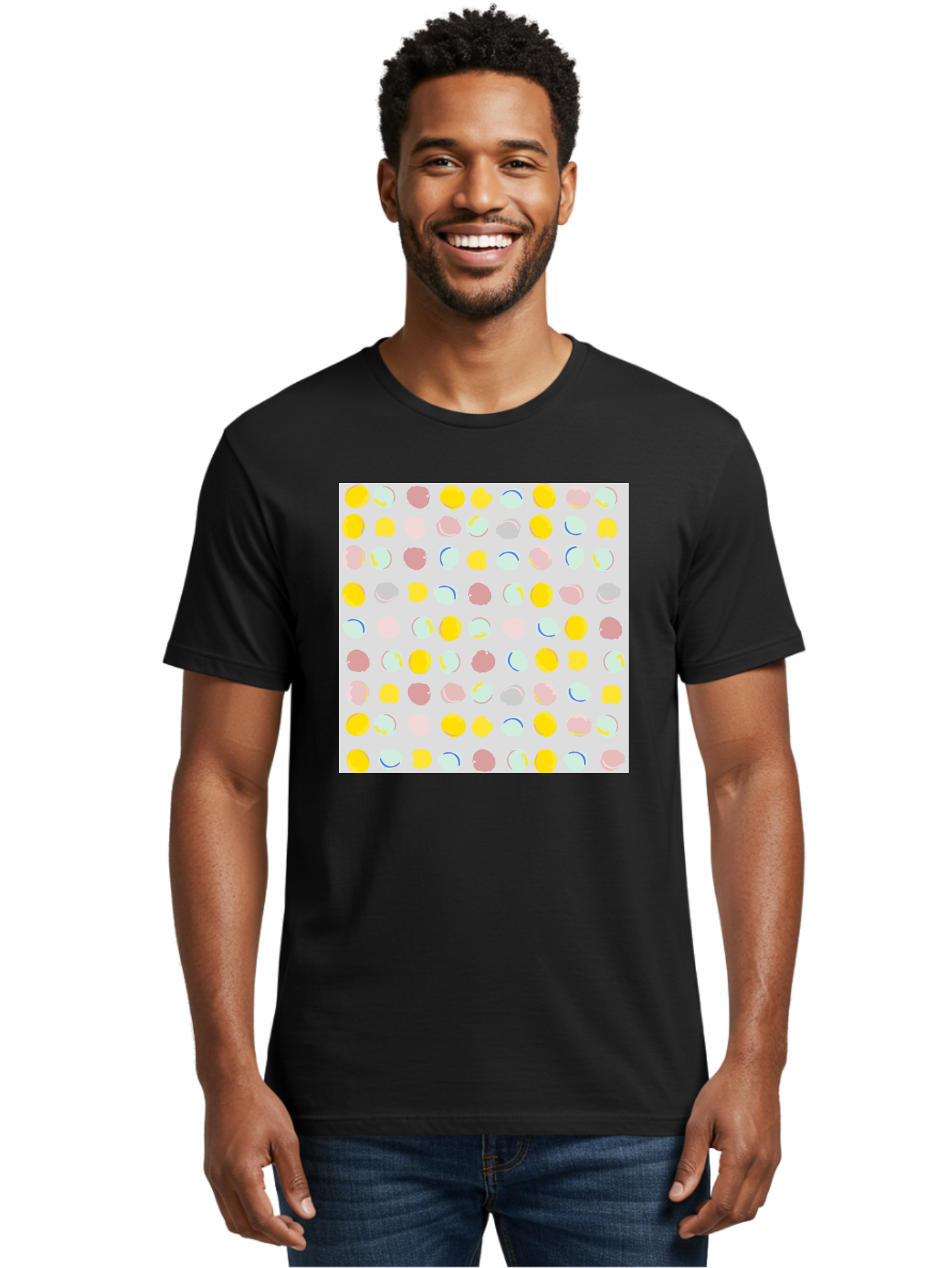 Pastel-Polka-Dots Men'S Graphic Tee, 100% Cotton, Comfortable Casual Summer Wear, Machine Washable, Pastel Colors, Abstract Design, Geometric Pattern, Colorful Dots, Creative Art, Decorative Background, Modern Style, Artistic Expression, Aac410