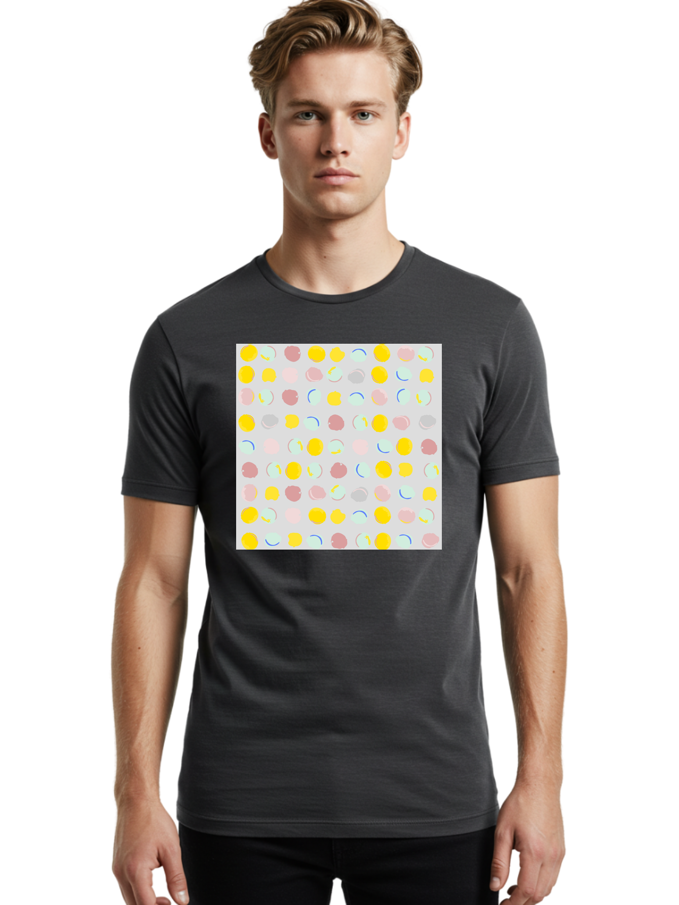 Pastel-Polka-Dots Men'S Graphic Tee, 100% Cotton, Comfortable Casual Summer Wear, Machine Washable, Pastel Colors, Abstract Design, Geometric Pattern, Colorful Dots, Creative Art, Decorative Background, Modern Style, Artistic Expression, Aac410
