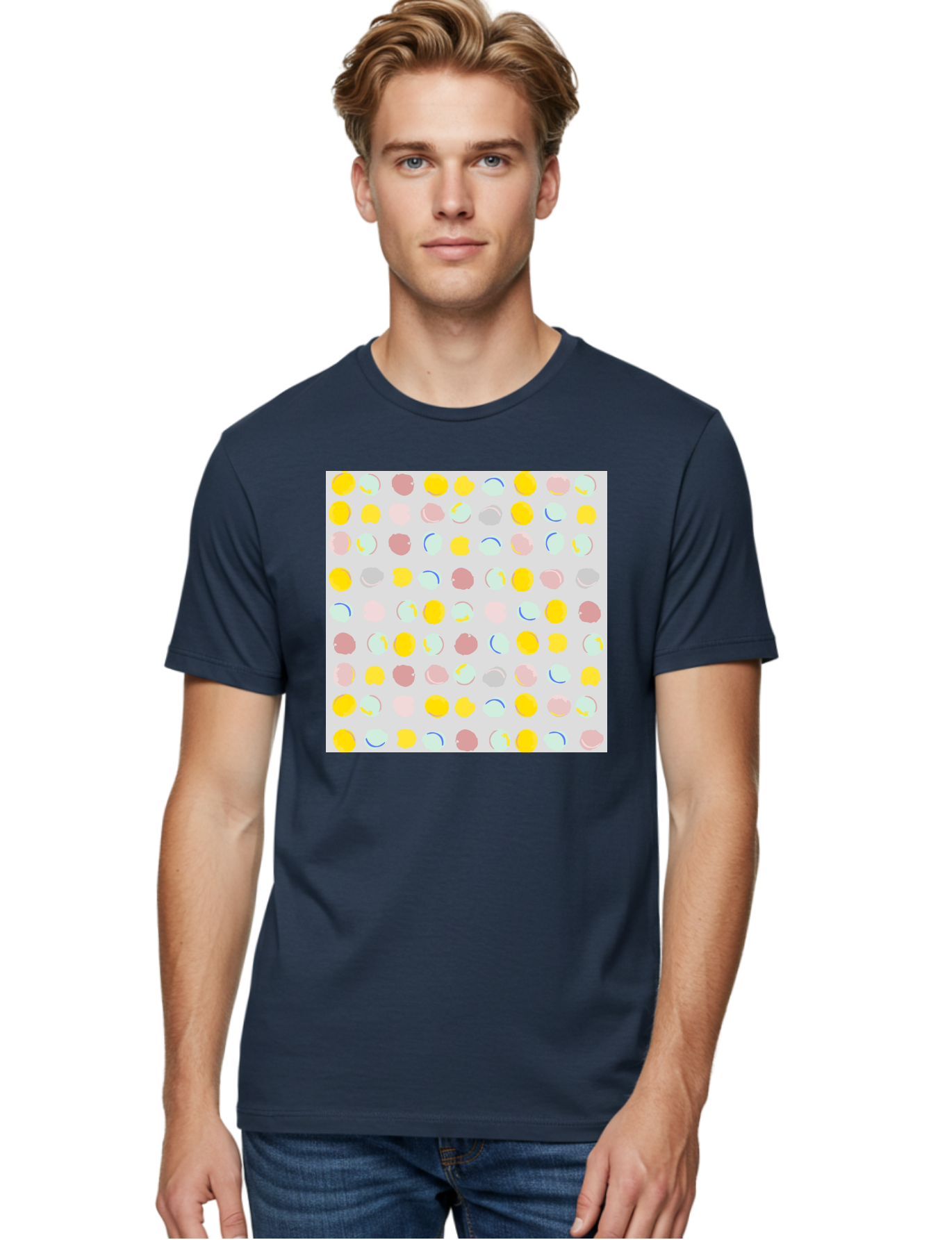 Pastel-Polka-Dots Men'S Graphic Tee, 100% Cotton, Comfortable Casual Summer Wear, Machine Washable, Pastel Colors, Abstract Design, Geometric Pattern, Colorful Dots, Creative Art, Decorative Background, Modern Style, Artistic Expression, Aac410