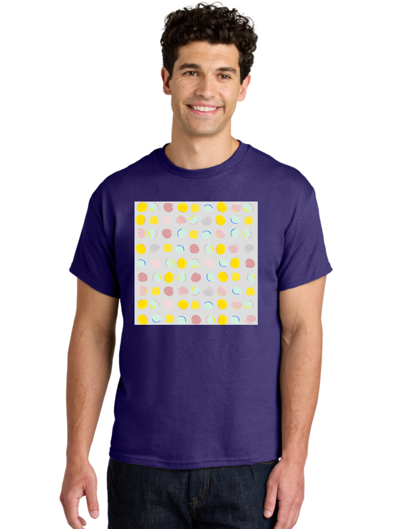 Pastel-Polka-Dots Men'S Graphic Tee, 100% Cotton, Comfortable Casual Summer Wear, Machine Washable, Pastel Colors, Abstract Design, Geometric Pattern, Colorful Dots, Creative Art, Decorative Background, Modern Style, Artistic Expression, Aac410