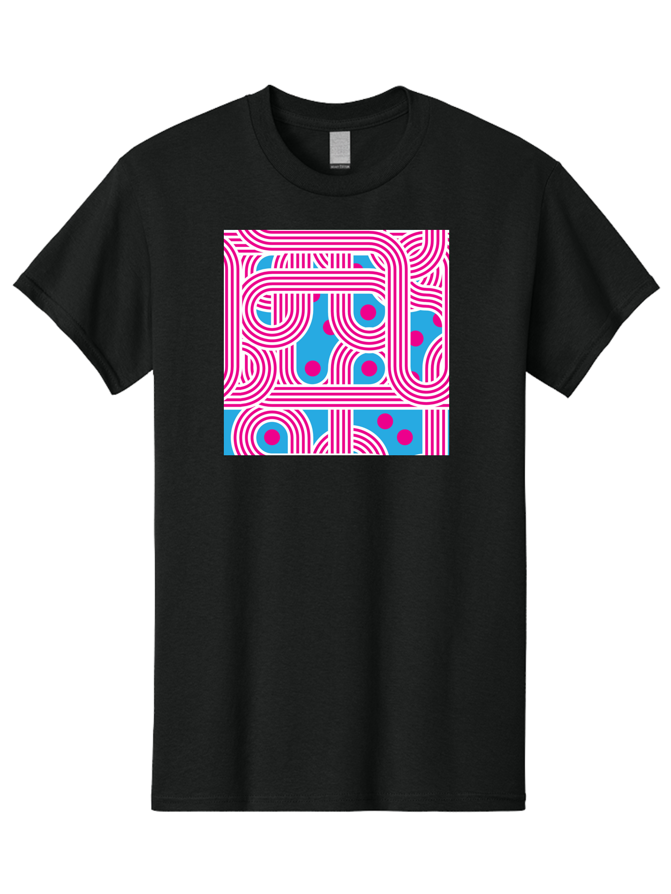 Pink-Lines-And-Dots Men'S Graphic Tee, 100% Cotton, Comfortable Casual Summer Wear, Machine Washable, Pink Lines Pattern, Blue Background, Geometric Shapes, Abstract Design, Vibrant Colors, Modern Art, Playful Graphics, Contemporary Style Aac411