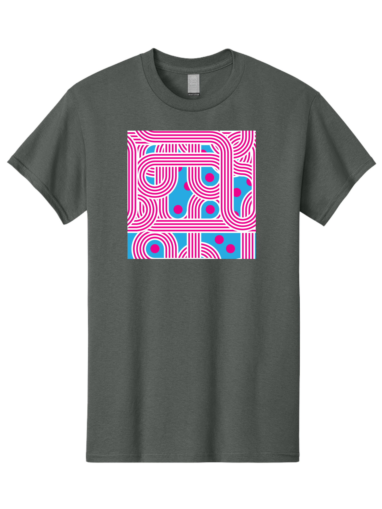 Pink-Lines-And-Dots Men'S Graphic Tee, 100% Cotton, Comfortable Casual Summer Wear, Machine Washable, Pink Lines Pattern, Blue Background, Geometric Shapes, Abstract Design, Vibrant Colors, Modern Art, Playful Graphics, Contemporary Style Aac411