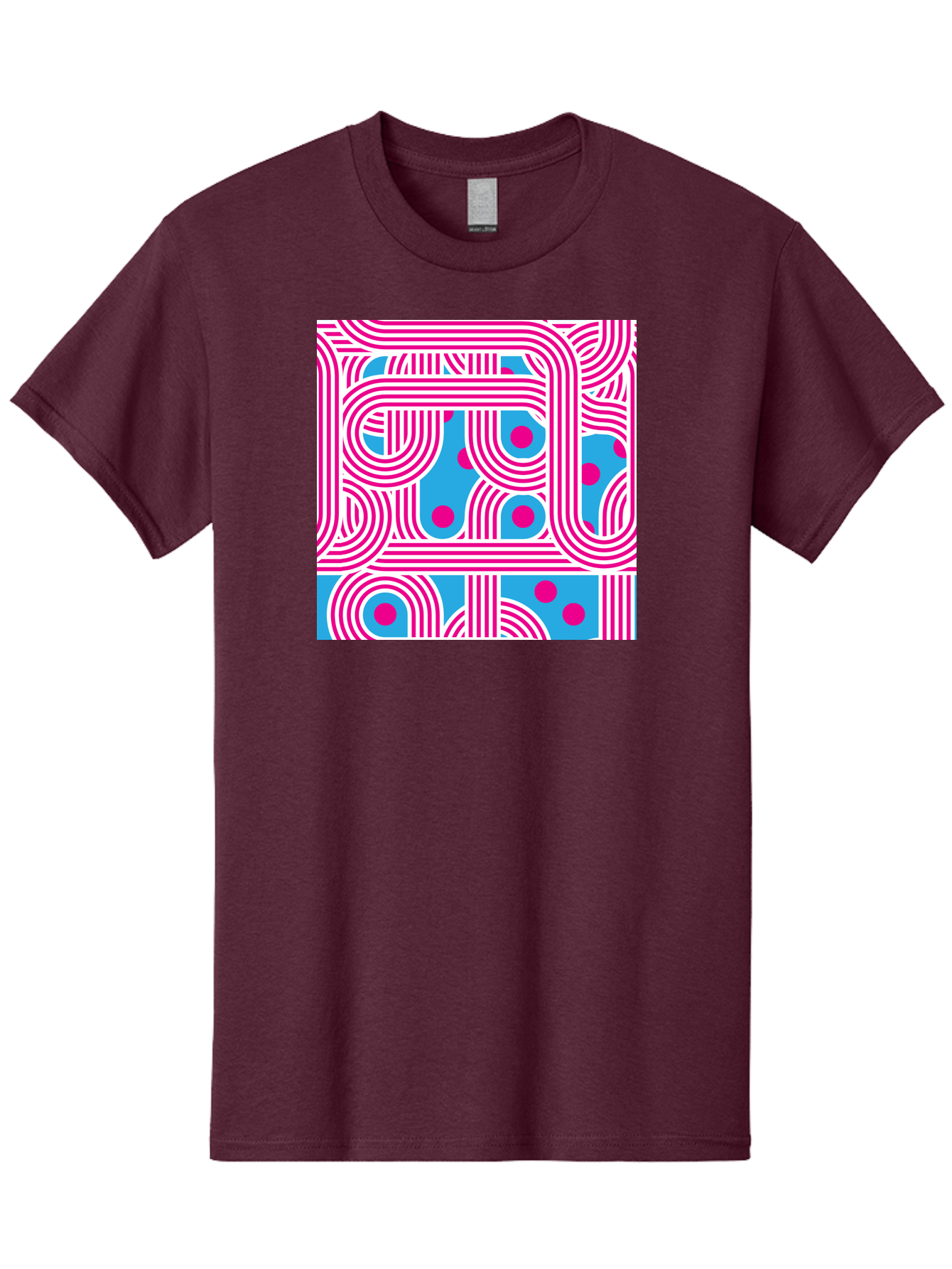 Pink-Lines-And-Dots Men'S Graphic Tee, 100% Cotton, Comfortable Casual Summer Wear, Machine Washable, Pink Lines Pattern, Blue Background, Geometric Shapes, Abstract Design, Vibrant Colors, Modern Art, Playful Graphics, Contemporary Style Aac411