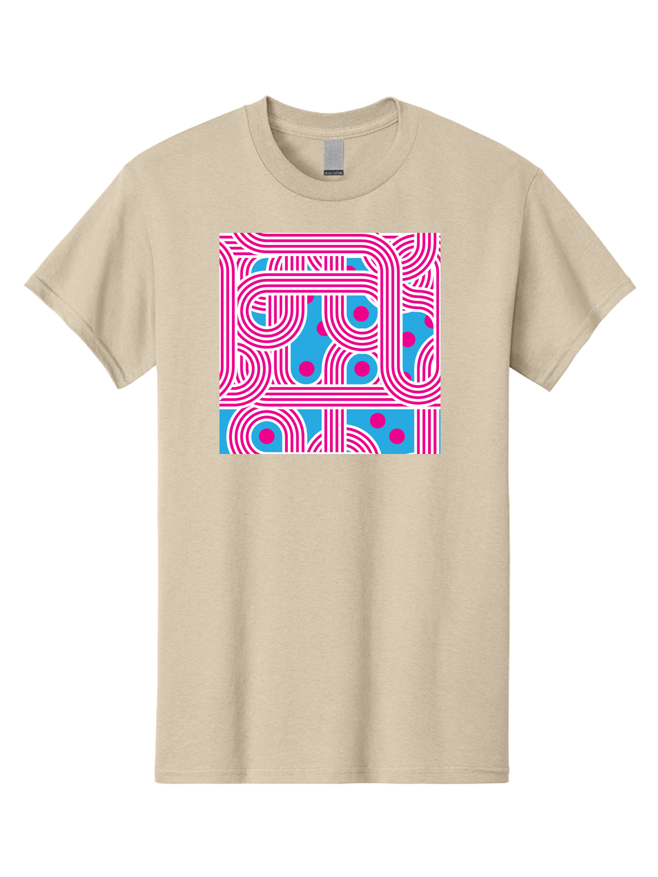 Pink-Lines-And-Dots Men'S Graphic Tee, 100% Cotton, Comfortable Casual Summer Wear, Machine Washable, Pink Lines Pattern, Blue Background, Geometric Shapes, Abstract Design, Vibrant Colors, Modern Art, Playful Graphics, Contemporary Style Aac411