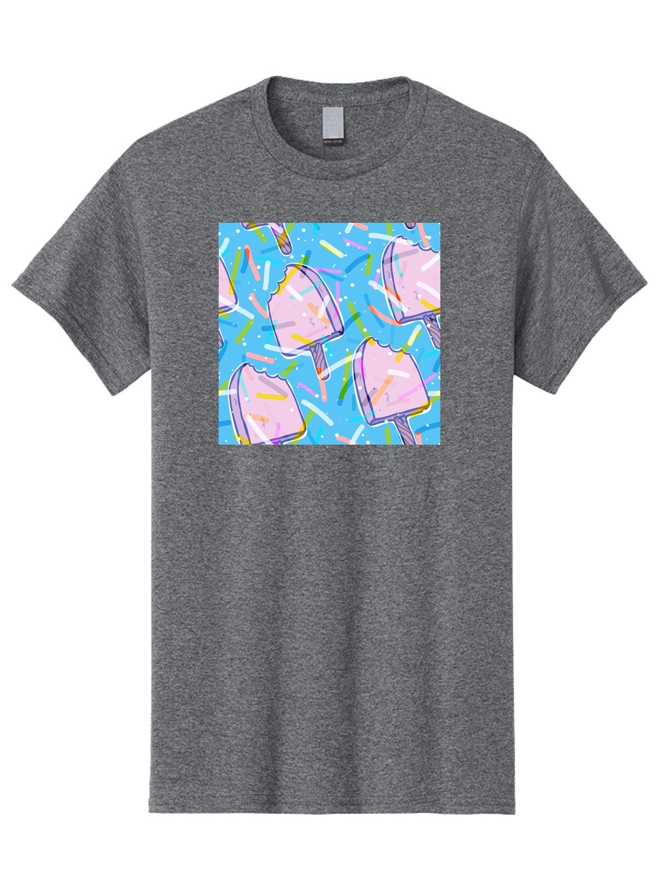 Pink-Popsicles Men'S Graphic Tee, 100% Cotton, Comfortable Casual Summer Wear, Machine Washable, Pink Ice Cream, Ice Pops, Colorful Sprinkles, Sweet Treats, Summer Fun, Candy Coating, Pastel Colors, Festive Atmosphere, Party Theme Aac412