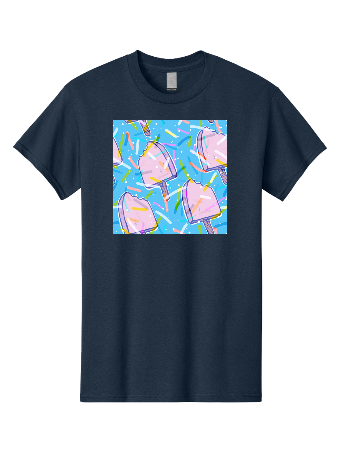 Pink-Popsicles Men'S Graphic Tee, 100% Cotton, Comfortable Casual Summer Wear, Machine Washable, Pink Ice Cream, Ice Pops, Colorful Sprinkles, Sweet Treats, Summer Fun, Candy Coating, Pastel Colors, Festive Atmosphere, Party Theme Aac412