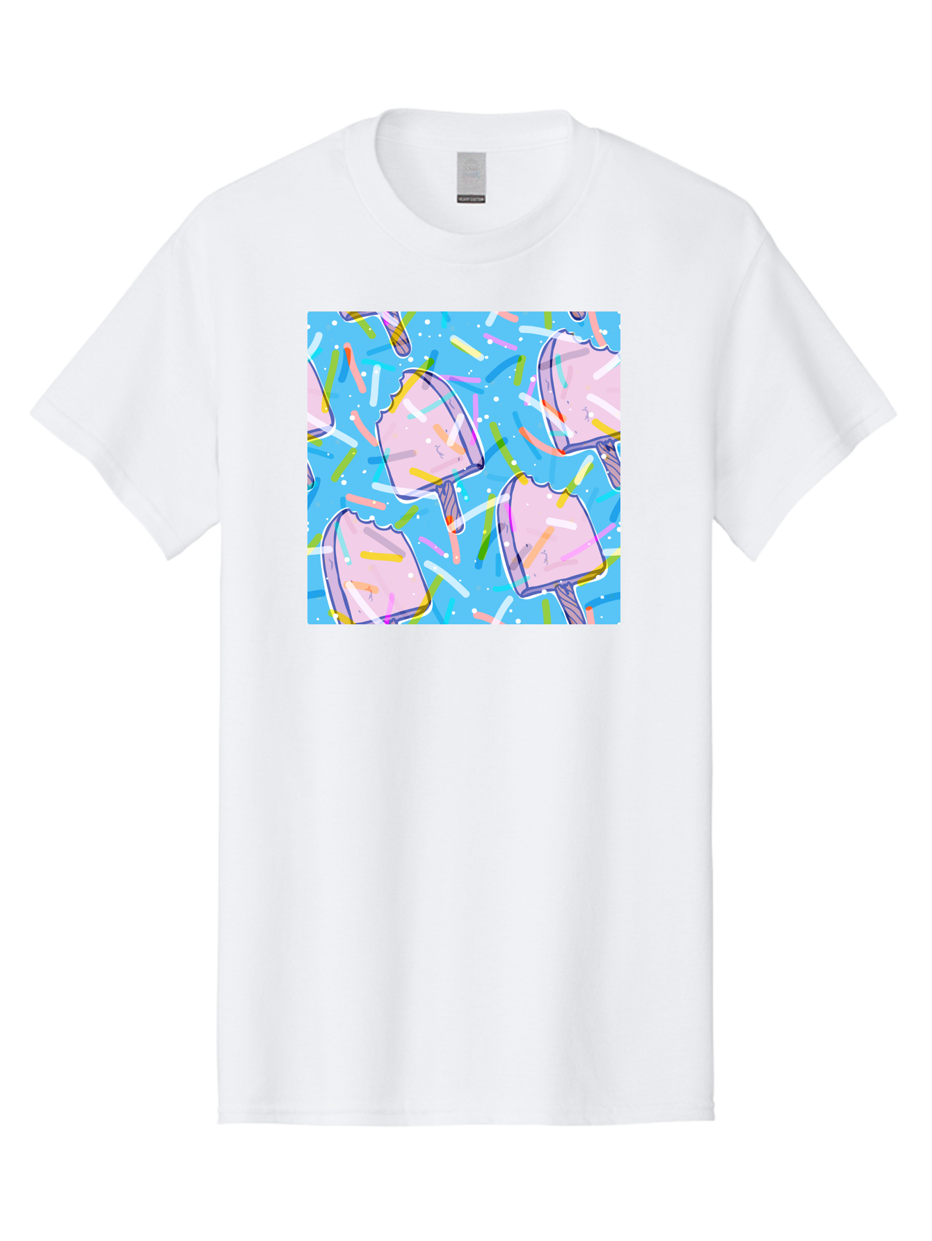 Pink-Popsicles Men'S Graphic Tee, 100% Cotton, Comfortable Casual Summer Wear, Machine Washable, Pink Ice Cream, Ice Pops, Colorful Sprinkles, Sweet Treats, Summer Fun, Candy Coating, Pastel Colors, Festive Atmosphere, Party Theme Aac412