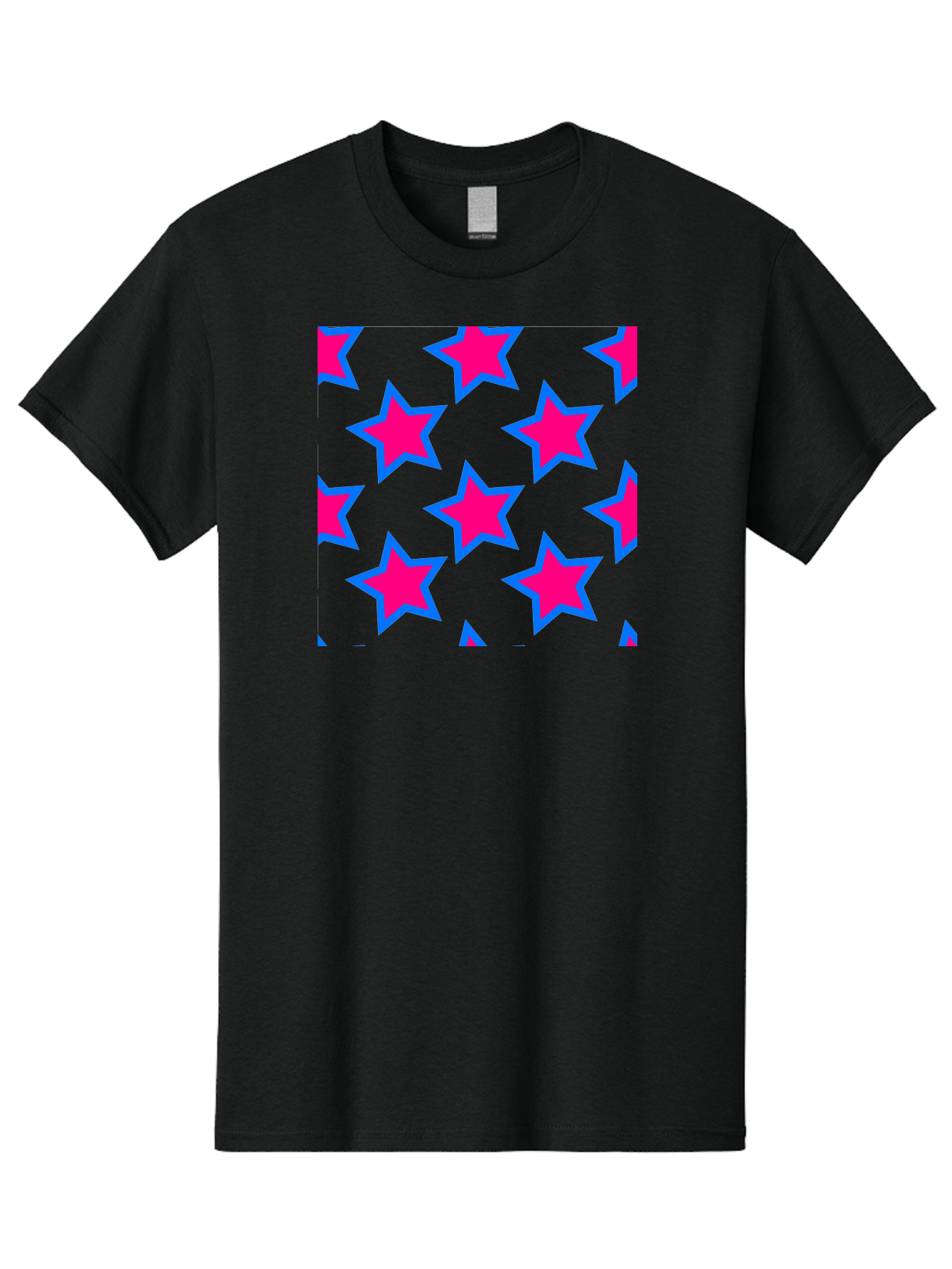 Pink-Stars-Pattern Men'S Graphic Tee, 100% Cotton, Comfortable Casual Summer Wear, Machine Washable, Pink Stars, Blue Outline, Yellow Background, Repeating Pattern, Festive Design, Bright Colors, Fun Graphics, Star Pattern, Aac413